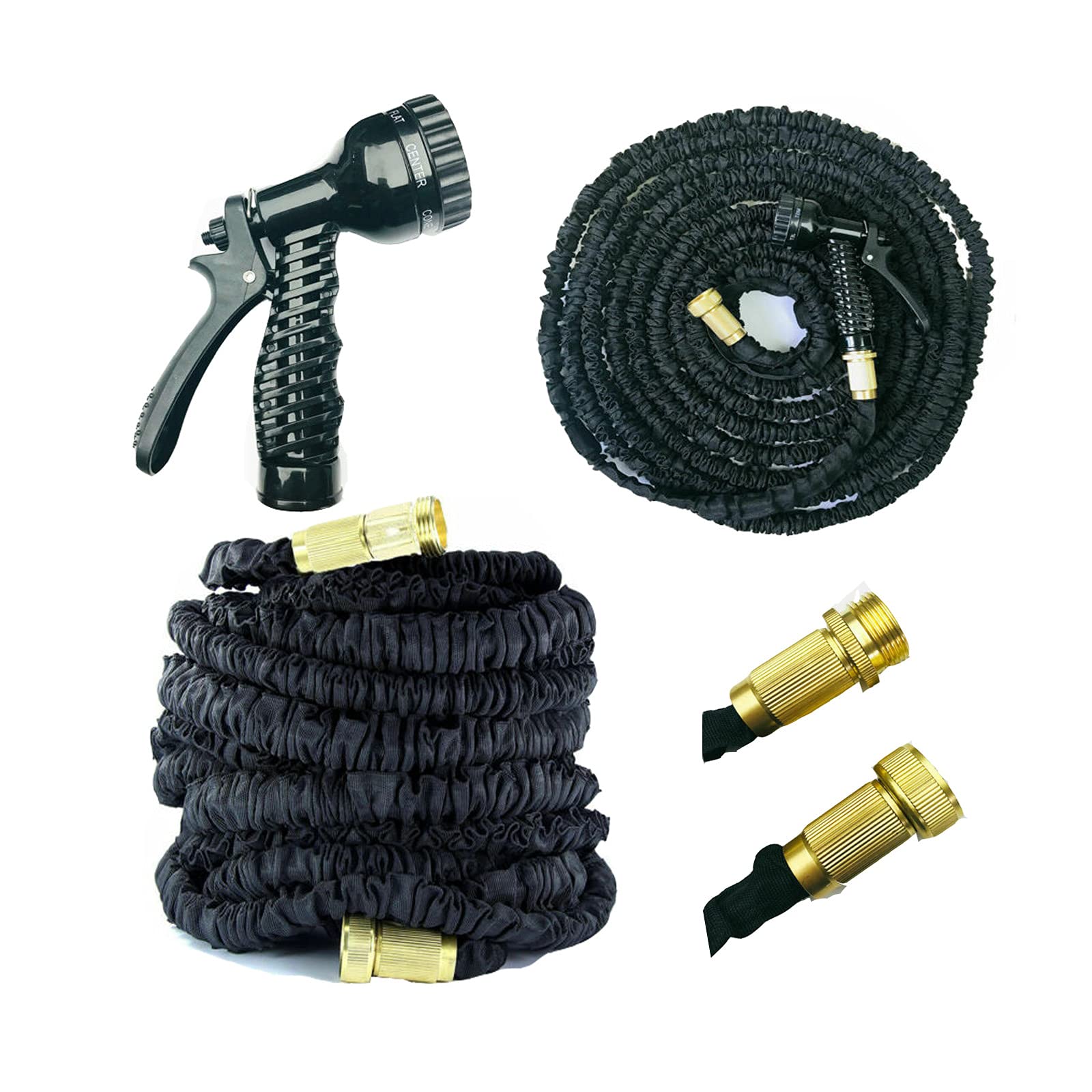 Dayplus Black Garden Hose Pipes Expandable 200Ft Expanding Magic Water Hosepipe For Garden With 7 Function Spray Gun Nozzle & 3/4", 1/2" Fittings Flexible Extra Strength Watering Hose Lightweight Easy Storage