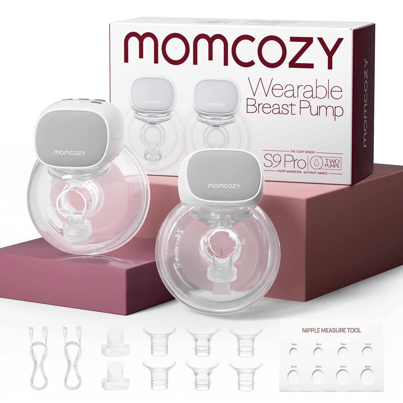 Momcozy S9 Pro Upgraded Wearable Breast Pump, Hands-Free Design with Extended Battery Life & LED Display, Double Electric Portable Pump with 2 Modes & 9 Levels, 24mm, 2 Pack, Gray-image-8
