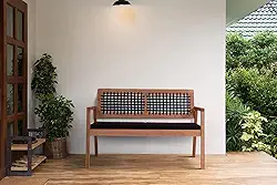 Sofá 2 Lugares para Jardim Varanda Área Externa 1,16 m Trança Meu Móvel de Madeira - Castanheira e Corda Preta