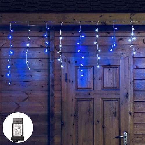 Miniatura 9 de Luces LED de carámbanos, 300 LED, 33 pies, 8 modos, cortina de luz de hadas con 50 gotas, cadena LED de alambre transparente para Navidad, Acción de