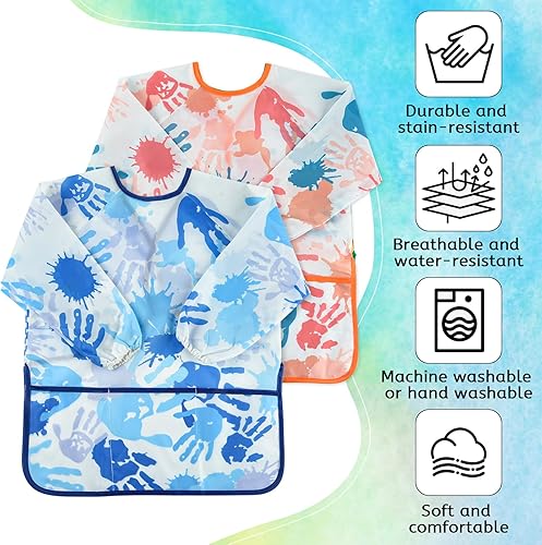 Miniatura 10 de Bata de manga larga con 3 bolsillos para niños, para actividades de pintura, cocina, manualidades