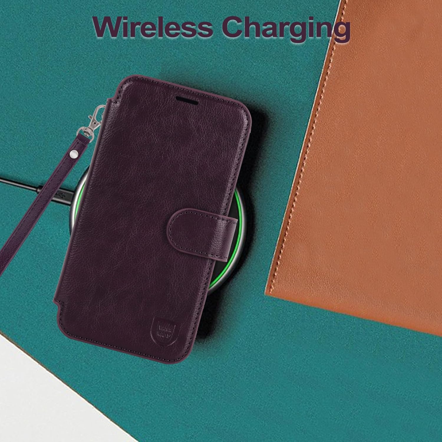 VANAVAGY Compatible for iPhone 14/13 Wallet Case for Magsafe Wireless Charging, PU Leather Flip Folio Phone Cover with Wrist Strap RFID Blocking Card Holder Screen Protector,Purple - Image 8