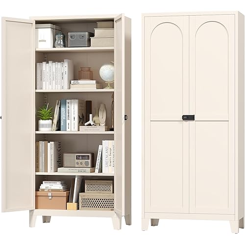Zevemomo 70.87" Tall Metal Storage Cabinet with 3-Digit Combination Lock, Steel Pantry Cabinet with 4 Adjustable Shelves & 2 Doors, Secure Freestanding Organizer for Home, Office, Garage, Beige