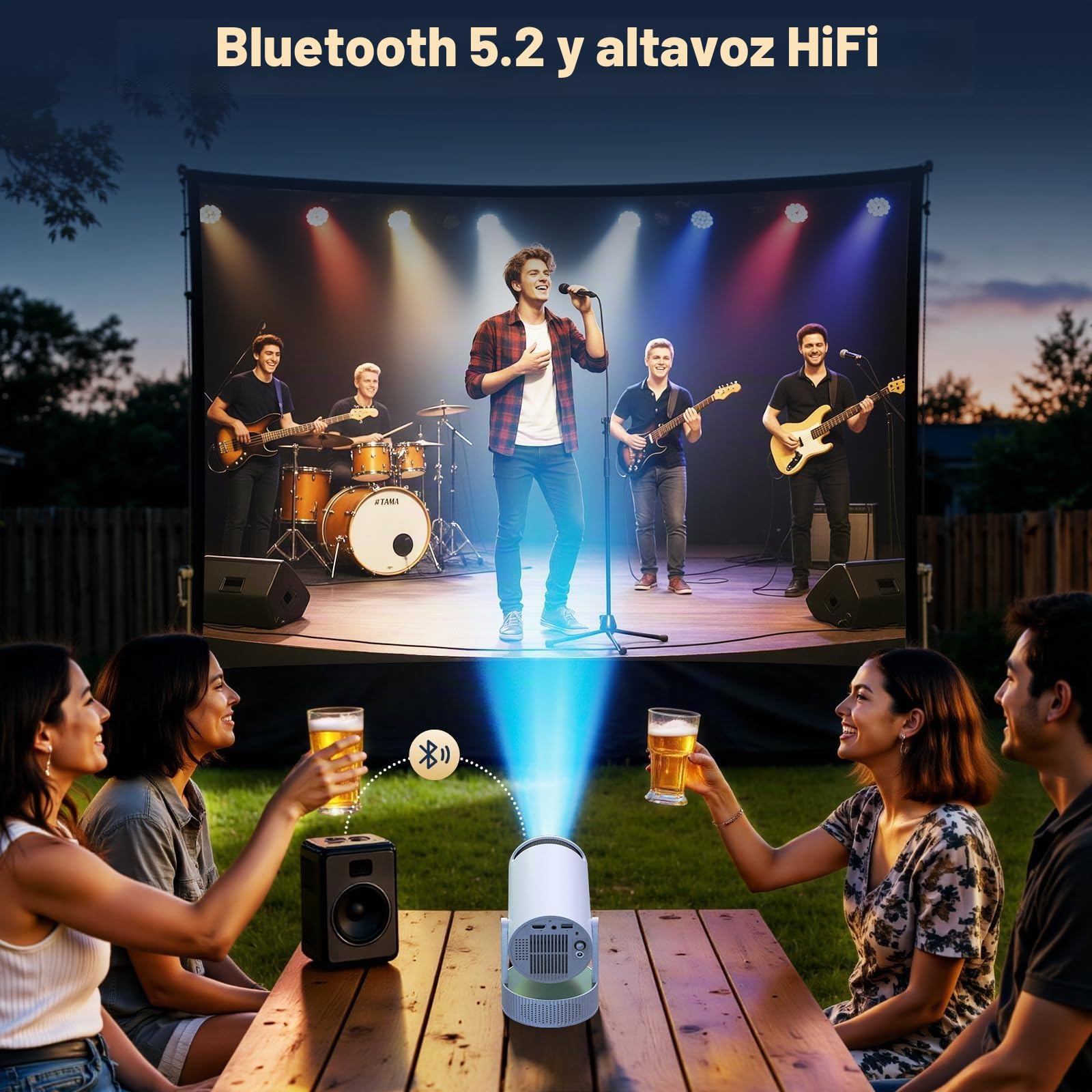 Videoproyector Portátil con Batería, Mini Proyector Compatible con resolución 4K Android TV 11 WiFi 6 Bluetooth, 3 Horas Autonomía, Exterior Acampada Jardín, 220° Rotación, Cine Casa Aire Libre