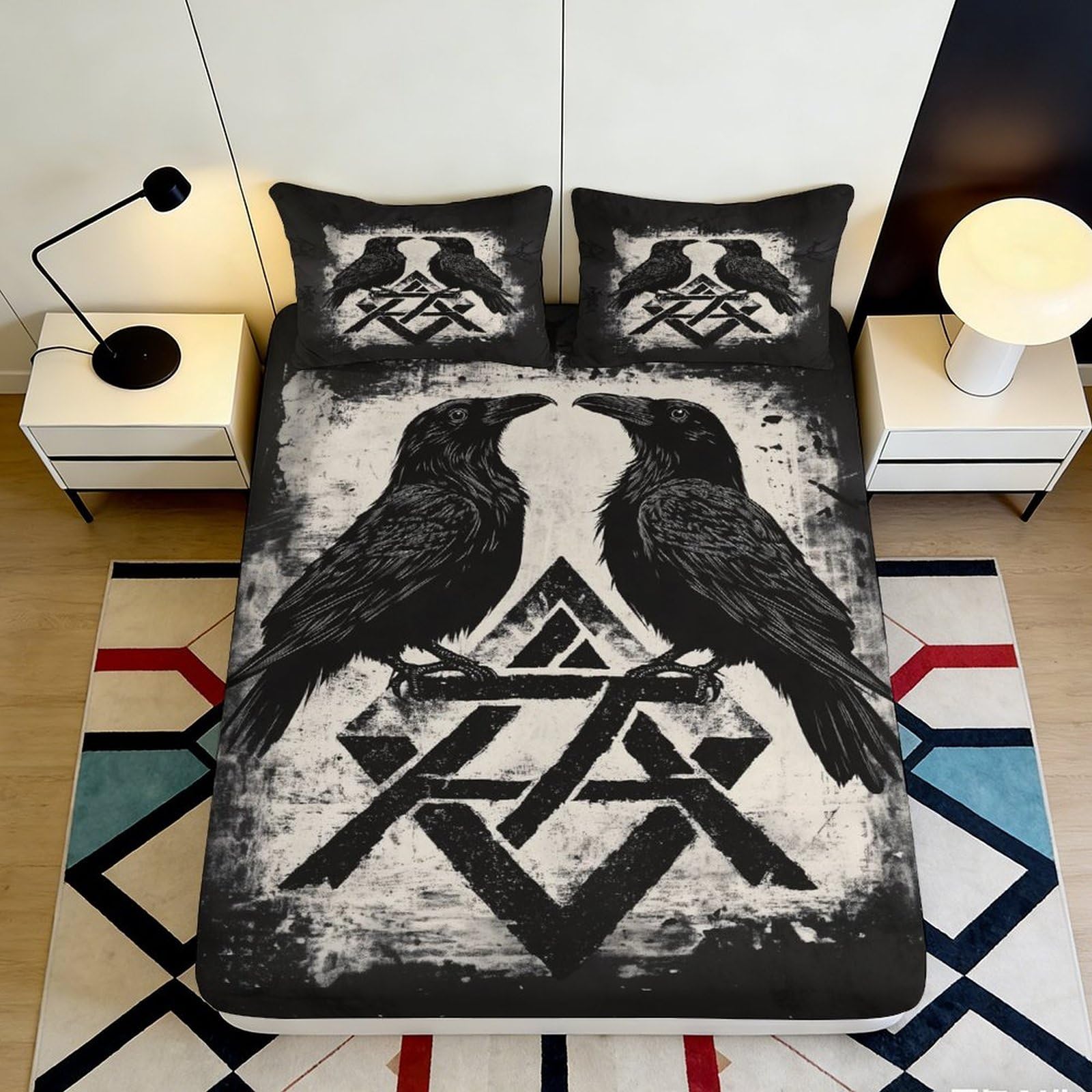 Pnayamiorkfel Style-5 3D Printed Raven Fitted Sheet Microfiber Bed Cover, Black Gothic Bird Print, Mattress Protection For Bedroom, Dorm And Guest Room 90X200x25cm