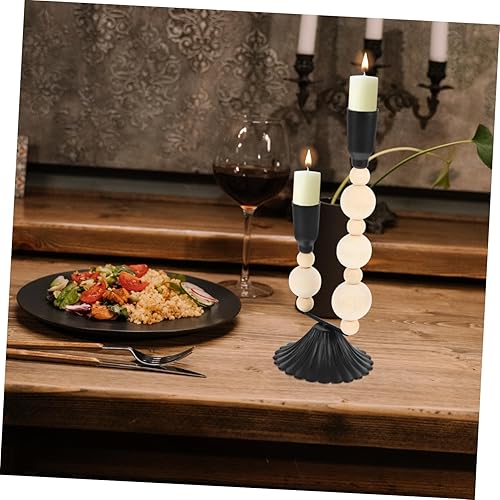 Miniatura 6 de PRETYZOOM Portavelas resistentes con cuentas de hierro y madera, perfectos para centros de mesa estilo vintage