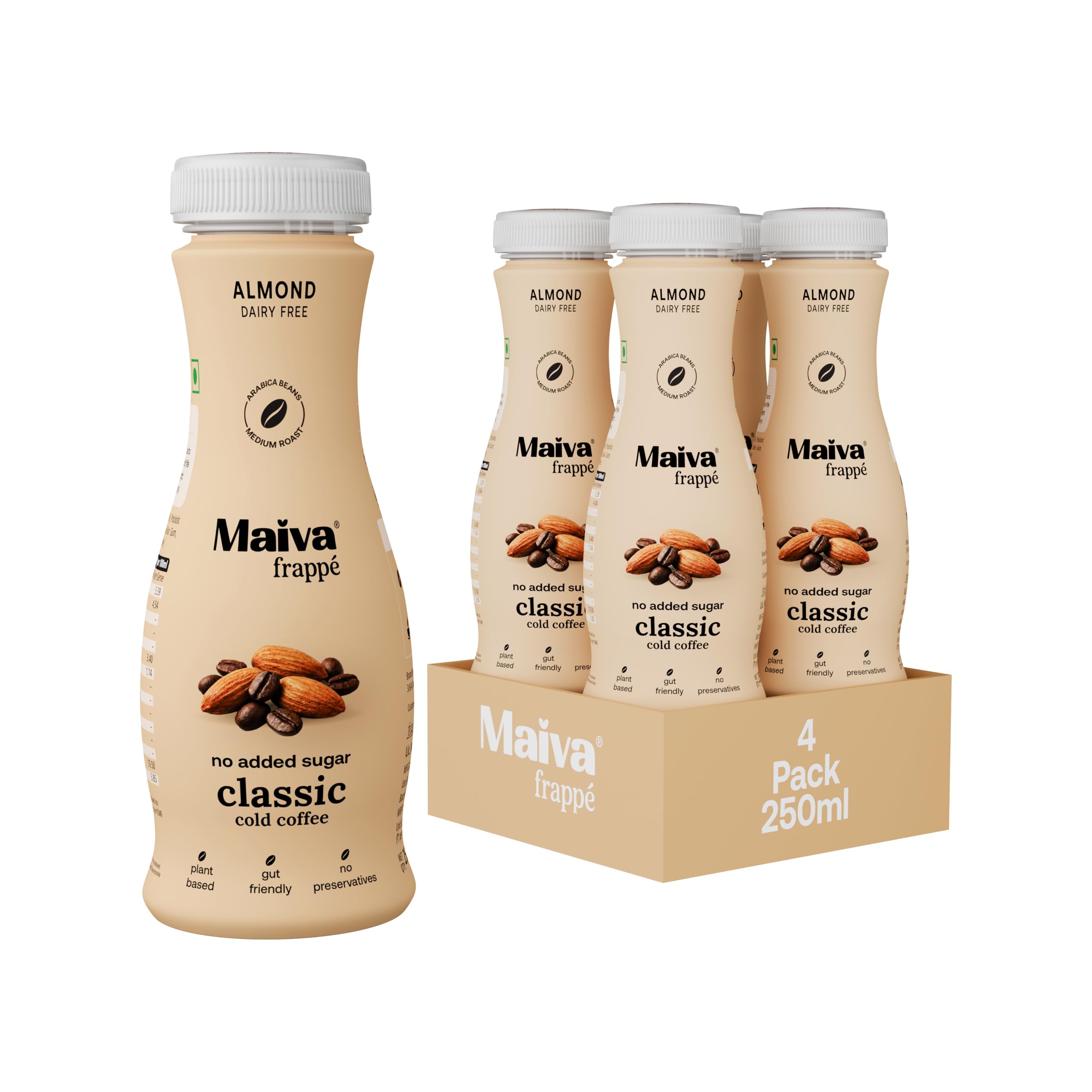 Maiva Frappé Cold Coffee – Classic | Arabica Beans, 5% Real Almonds | No Added Sugar | Monk Fruit Sweetened | Dairy Free, Vegan | 250ml (Pack of 4)-image-45