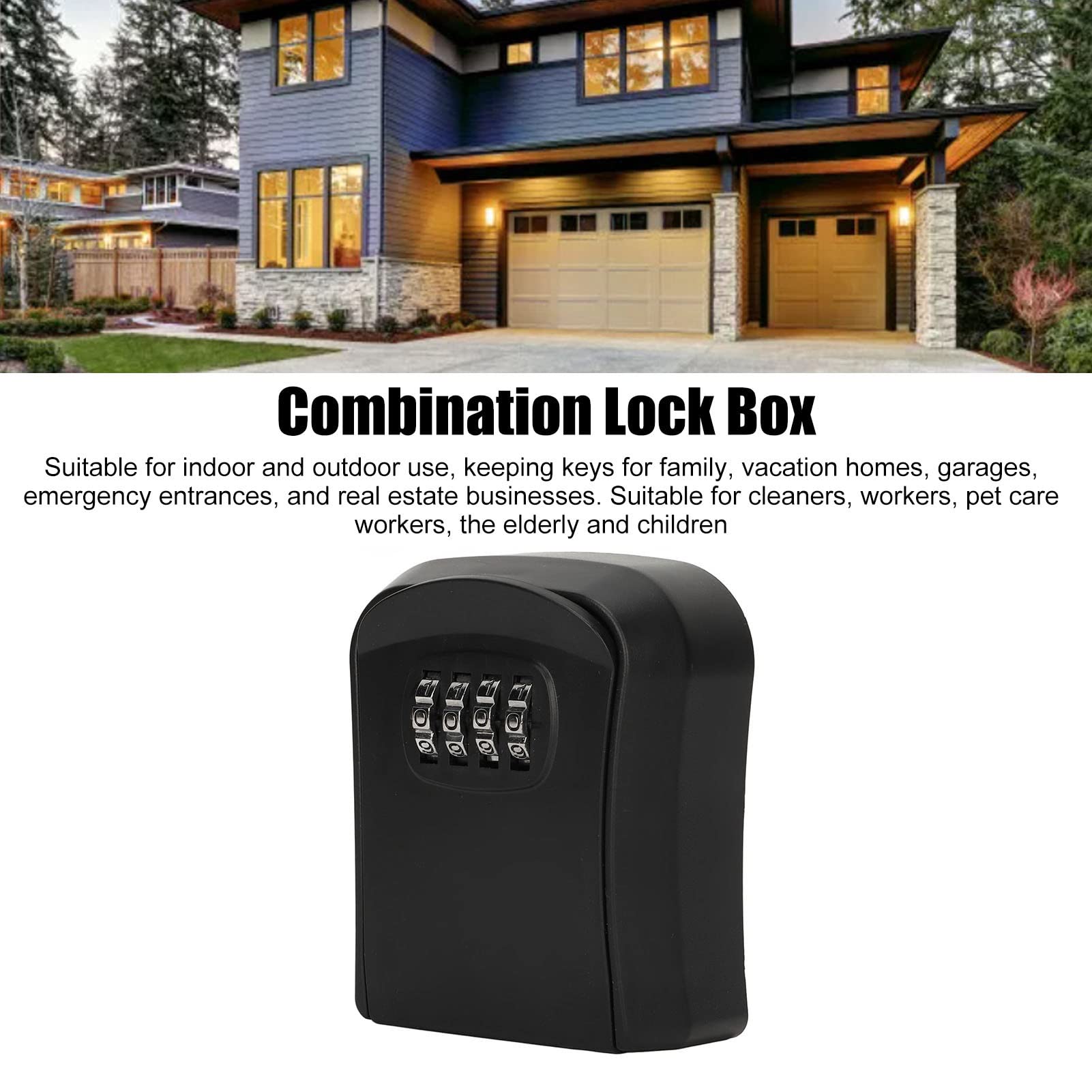 Kombinacja Lock Box, montowana na ścianie skrzynka na klucze z 4 cyframi hasła, wodoszczelna skrzynka do przechowywania kluczy, obsługa 5 kluczy, ABS Safe Key Hder do użytku wewnątrz i na zewnątrz