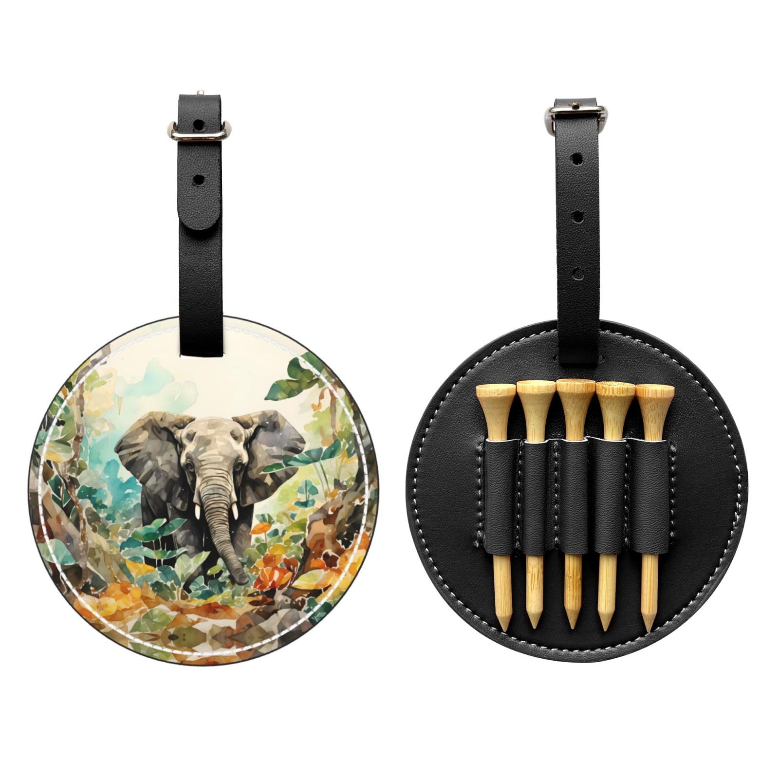 Geometric Elephants Black Printed golf tee storage bag - portable design, easy to organize tee