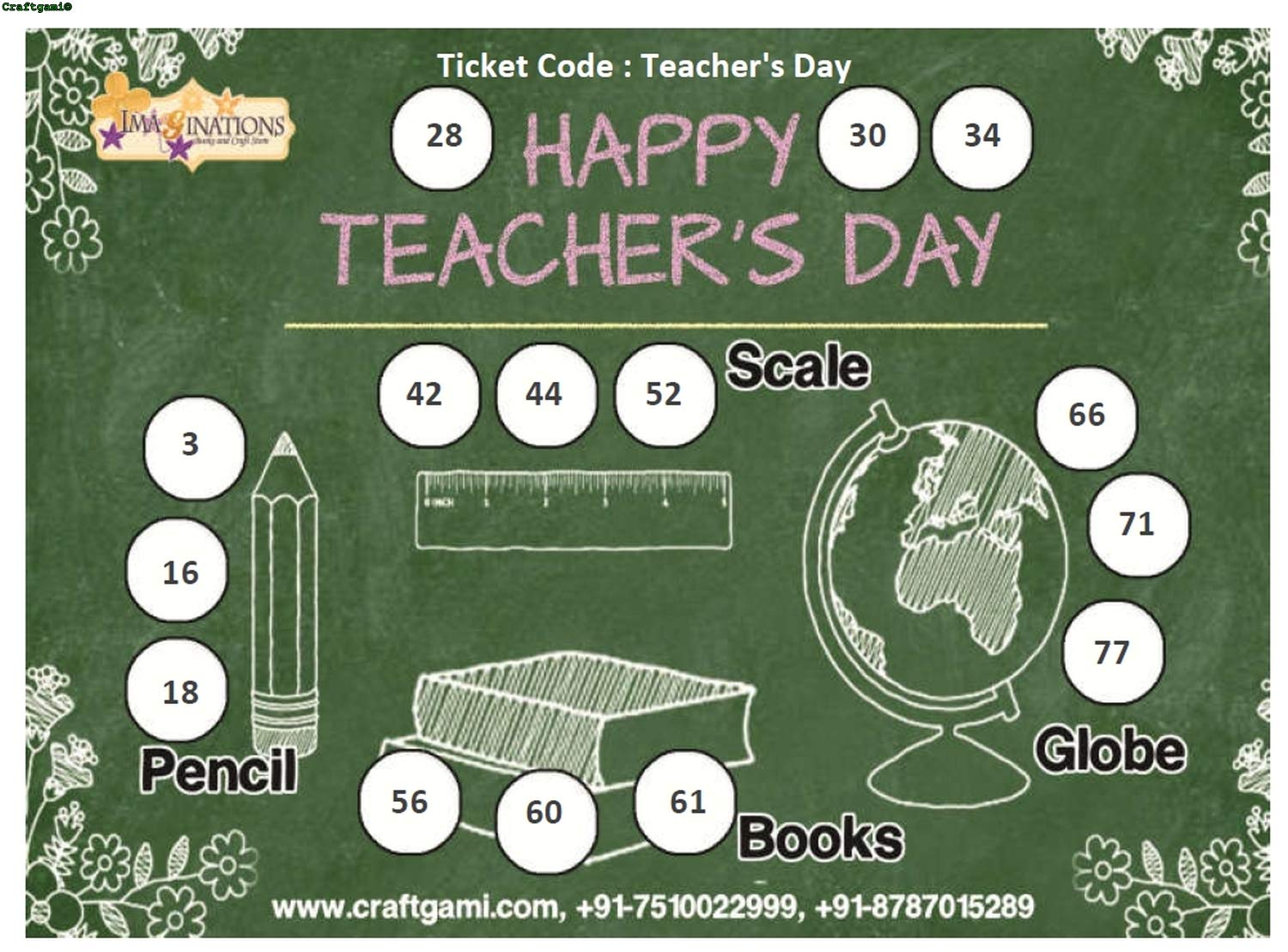 Craftgami - Teachers Day Theme Tambola Tickets - Housie Tickets (24 Tickets)