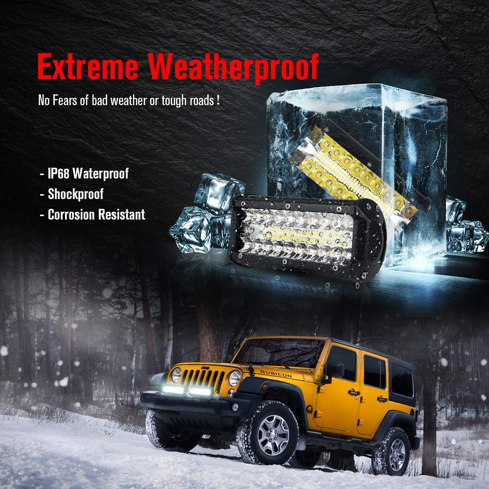 Willpower LED Light Bar,7 Inch Led Pods Flood Work Light 3000LM Triple Row Light Bar Off Road Driving Led Work Lights For UTV ATV Jeep Truck Boat Waterproof (2 Pieces Yellow) (7 - View #3