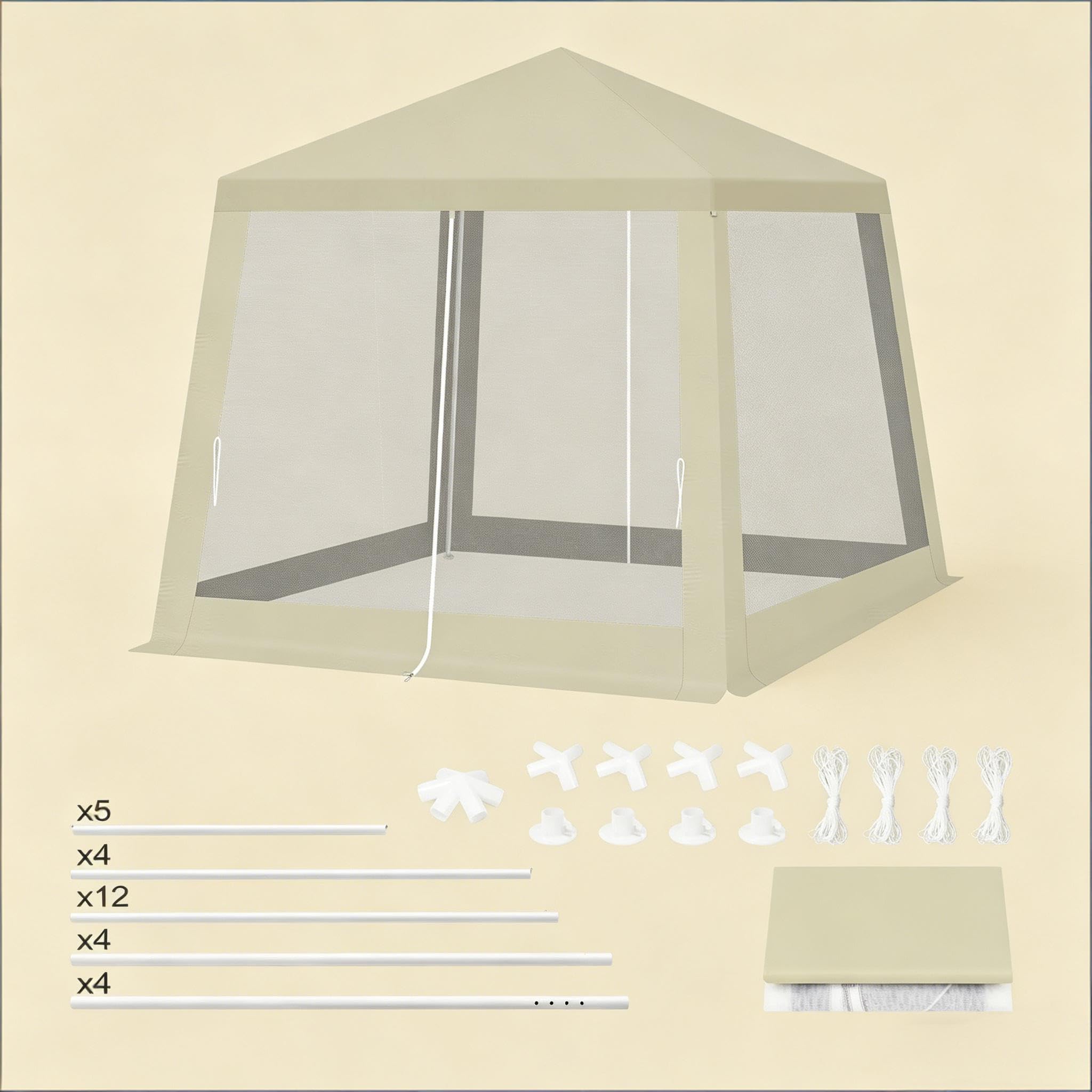 Gazebo pieghevole leggero, 3 x 3 m, beige, impermeabile, resistente ai raggi UV e traspirante, con zanzariera, portatile per giardino, terrazza, campeggio