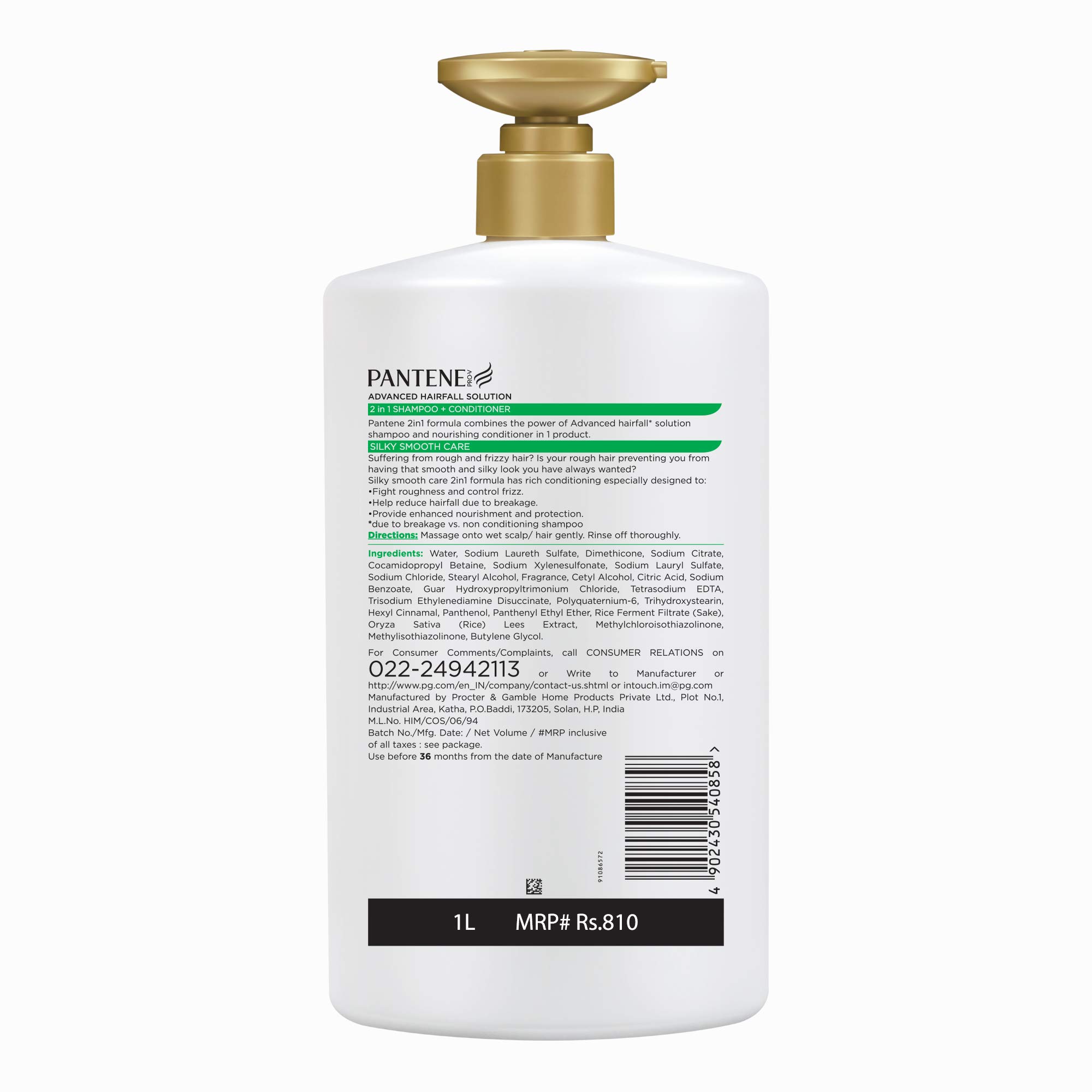 Pantene Advanced Hairfall Solution, 2in1 Anti-Hairfall Silky Smooth Shampoo & Conditioner for Women, 1L & 2in1 Anti-Hairfall Shampoo & Conditioner for Women, 1L 1