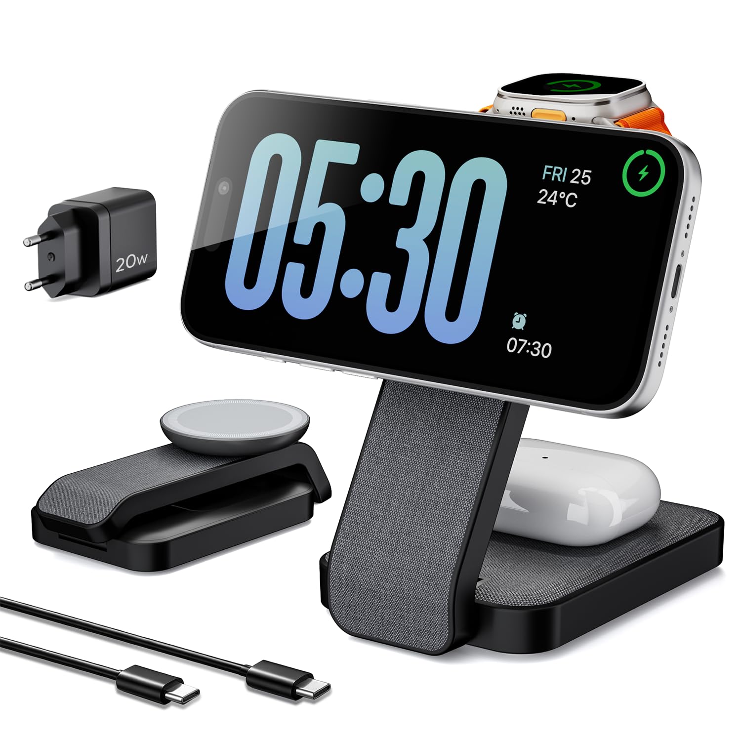 Eazpower Magsafe Ladestation für Apple Watch und iPhone 3 In 1 Faltbare