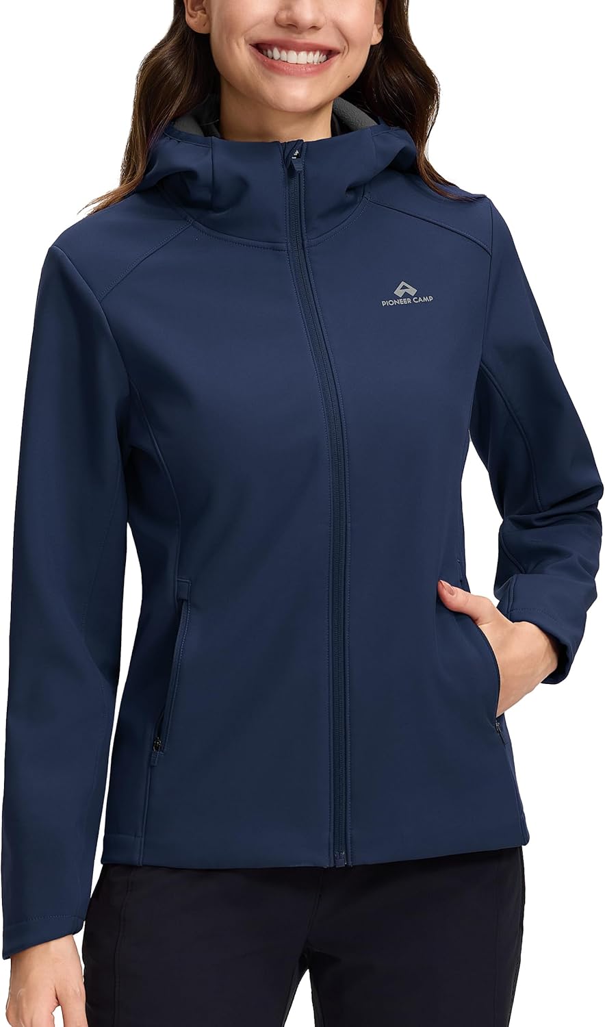 Pioneer Camp Women's Softshell Jacket Fleece Lined with Hood 30k Waterproof Lightweight Warm Windbreaker for Outdoor Hiking