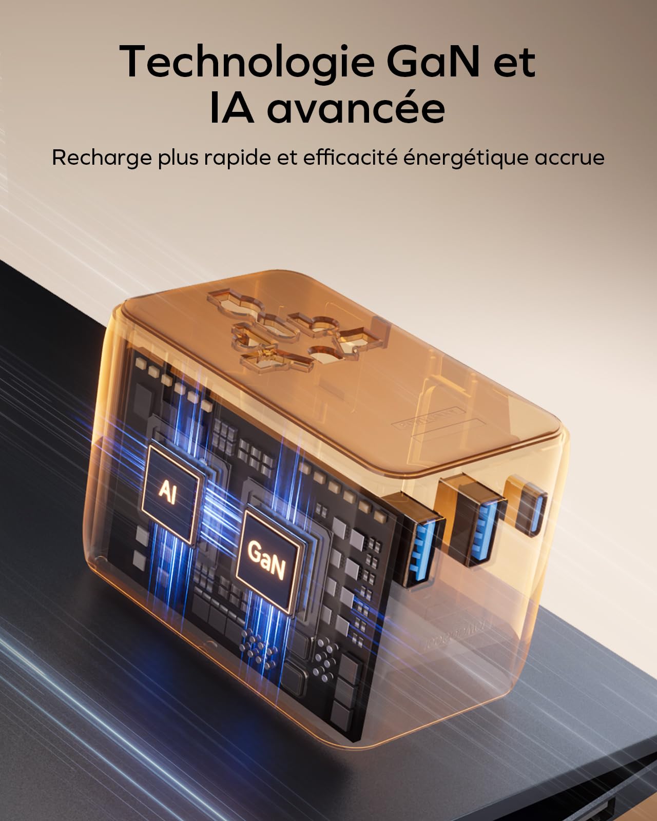 MOMAX Adaptateur de Voyage 70 W avec Câble Extensible, Compatible avec Le Monde Entier, Doté de 2 Prises Secteur, 2 Prises USB-A et 2 Prises USB-C. Adaptateur de Voyage International - Titane