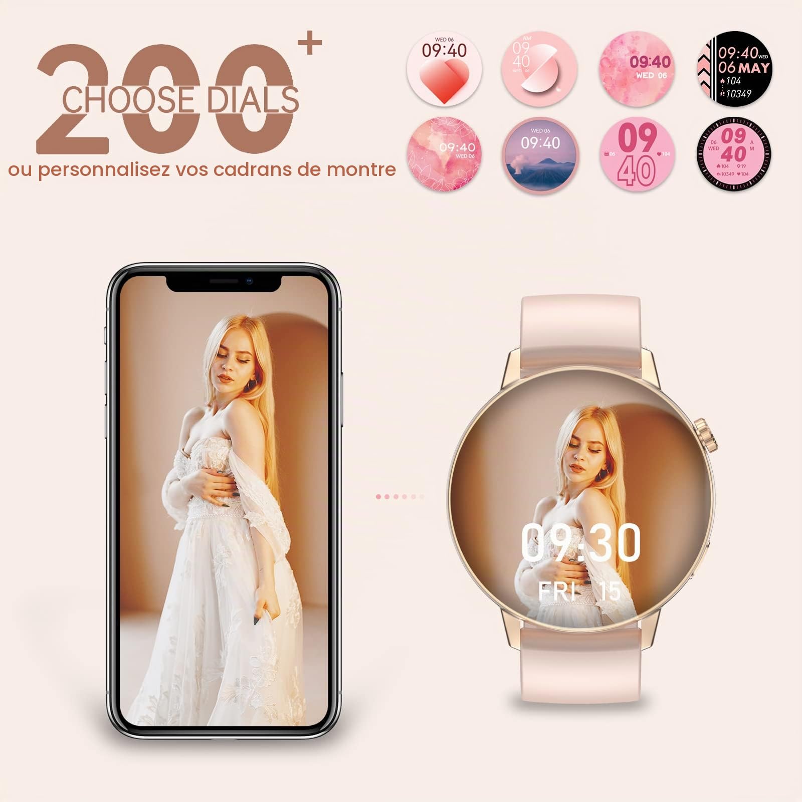 Montre Connectée Femme Appels/Notification Intelligente 1.32" Smartwatch Fréquence Cardiaque Sommeil Oxymètre 3 Bracelets Étanche Trackers d'activité Podomètre Calories Montre Sport pour iOS Android