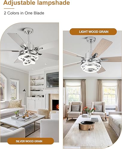 Miniatura 3 de Ventiladores de techo de 52 pulgadas con luces de control remoto, ventilador de techo moderno con luces, motor CC, ventilador de techo reversible