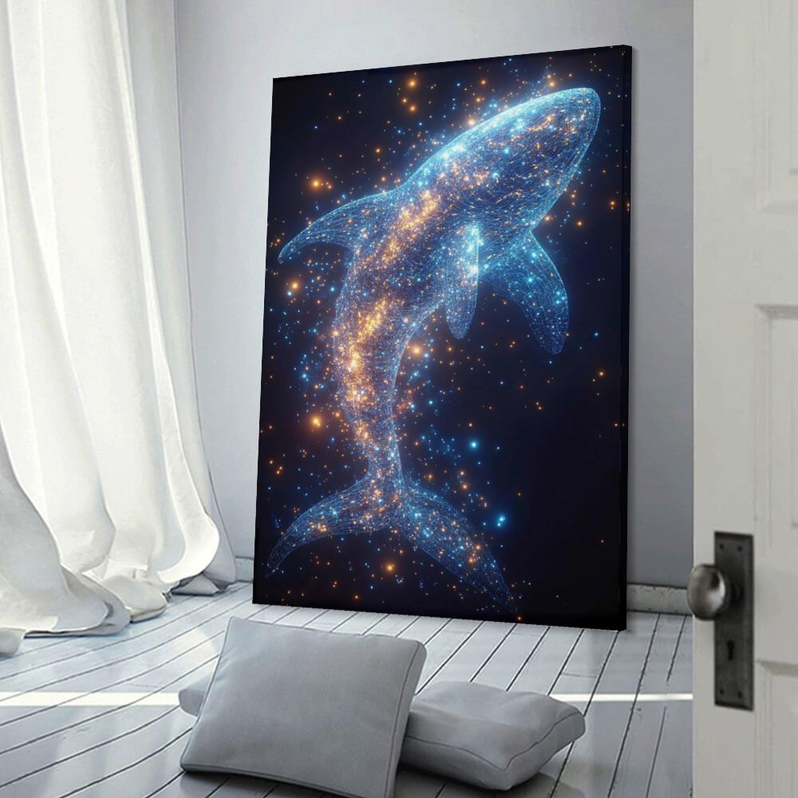 Junmoney Frame-Style-24 Cosmic Whale Wall Picture Print, 24X36inch(60X90cm), For New Homes, Bedrooms Or Workspaces, Thoughtful Wall Decor For Art Lovers