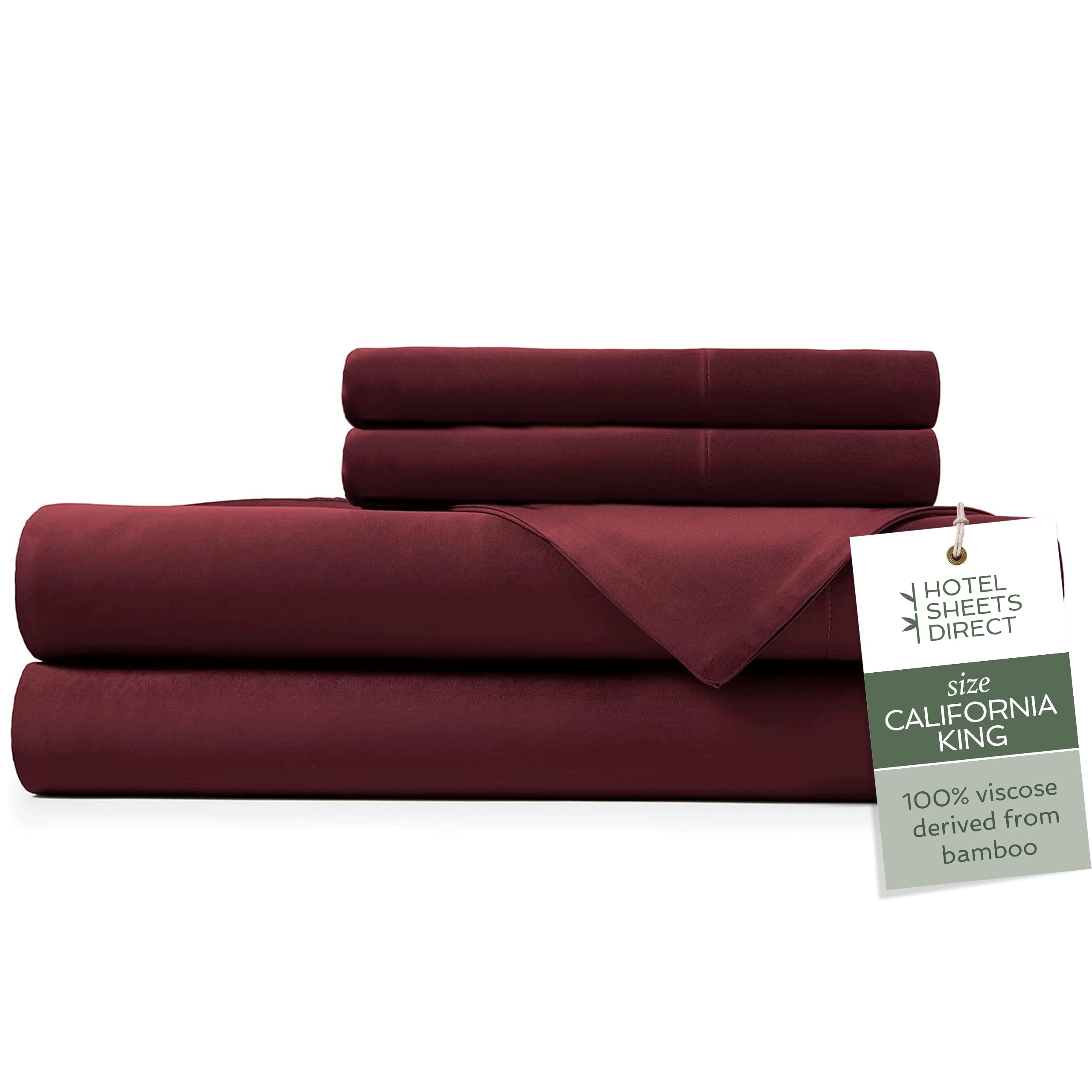 Hotel Sheets Direct 4 Piece Bed Sheet Set California King Size, 100% Viscose Derived from Bamboo Sheets Set with 2 Pillowcases, Cooling & Breathable