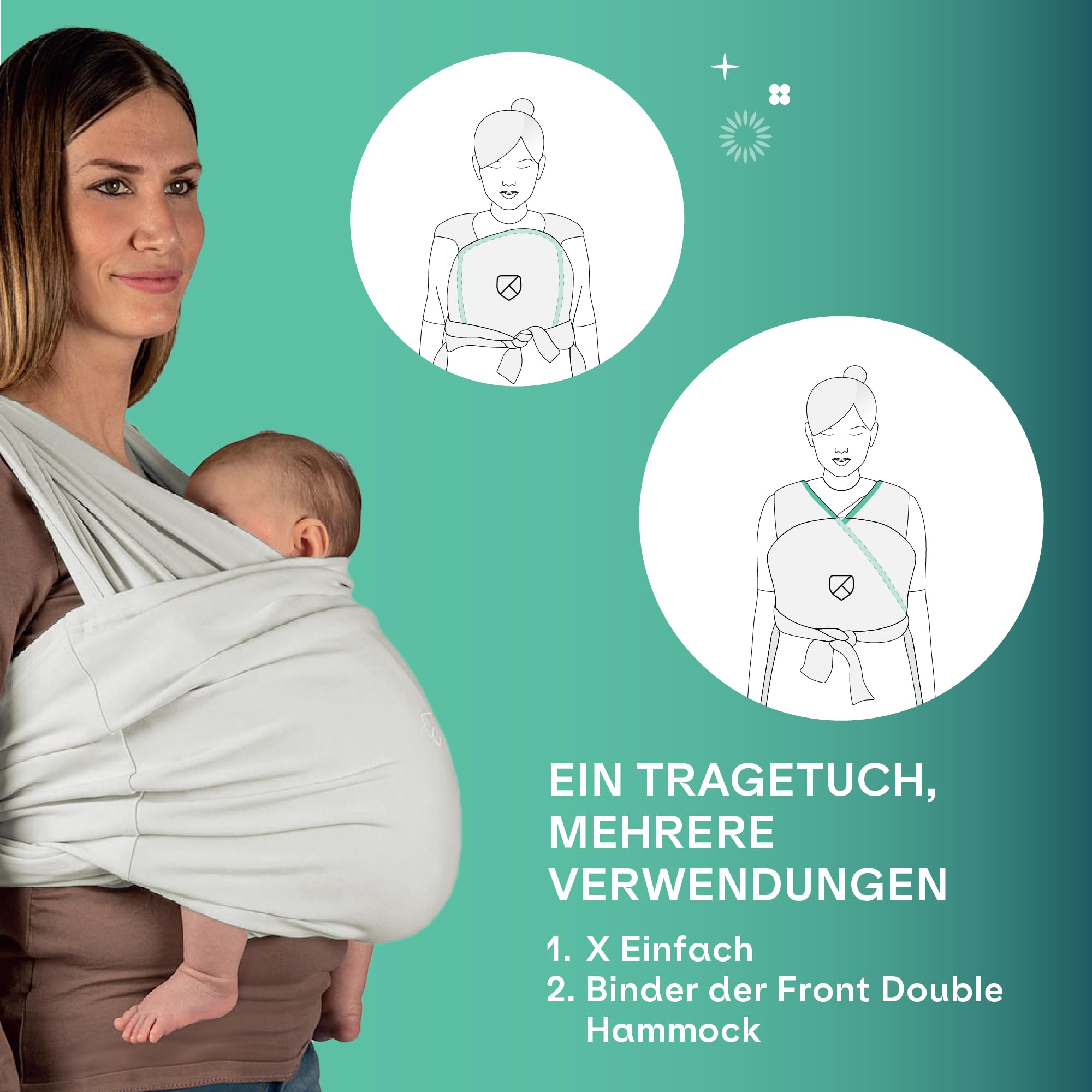 Koala Babycare Babytragetuch - Einfach anzuziehen - Elastisches Tragetuch bis zu 15 kg - Verstellbar und Unisex