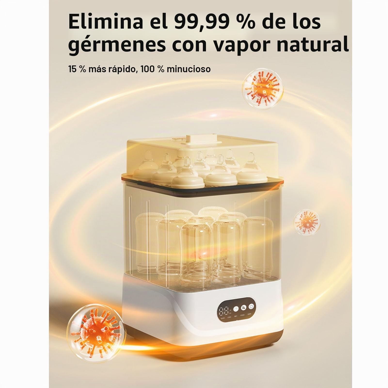 Asixxsix Lavador, esterilizador secador de biberones, 2 en 1, con doble capa temporizador, secador eléctrico con capacidad para 6 a 12 biberones accesorios para bebés y extractores (Enchufe de la UE)