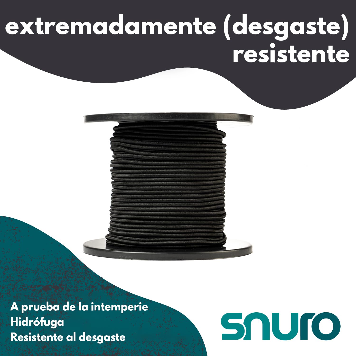 Cuerda elástica redonda (8 mm, 50 m, negro) – Calidad profesional – Resistente a la intemperie y reutilizable – Fuerza de rotura 80 kg