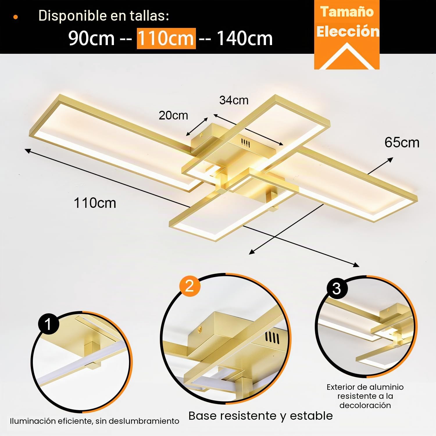 Lámpara de Techo Led Regulable, Lampara Techo Dormitorio Moderna Gold Plafón LED Techo de Acrílico para Sala de Estar Dormitorio Cocina, Diámetro 3000-6500K