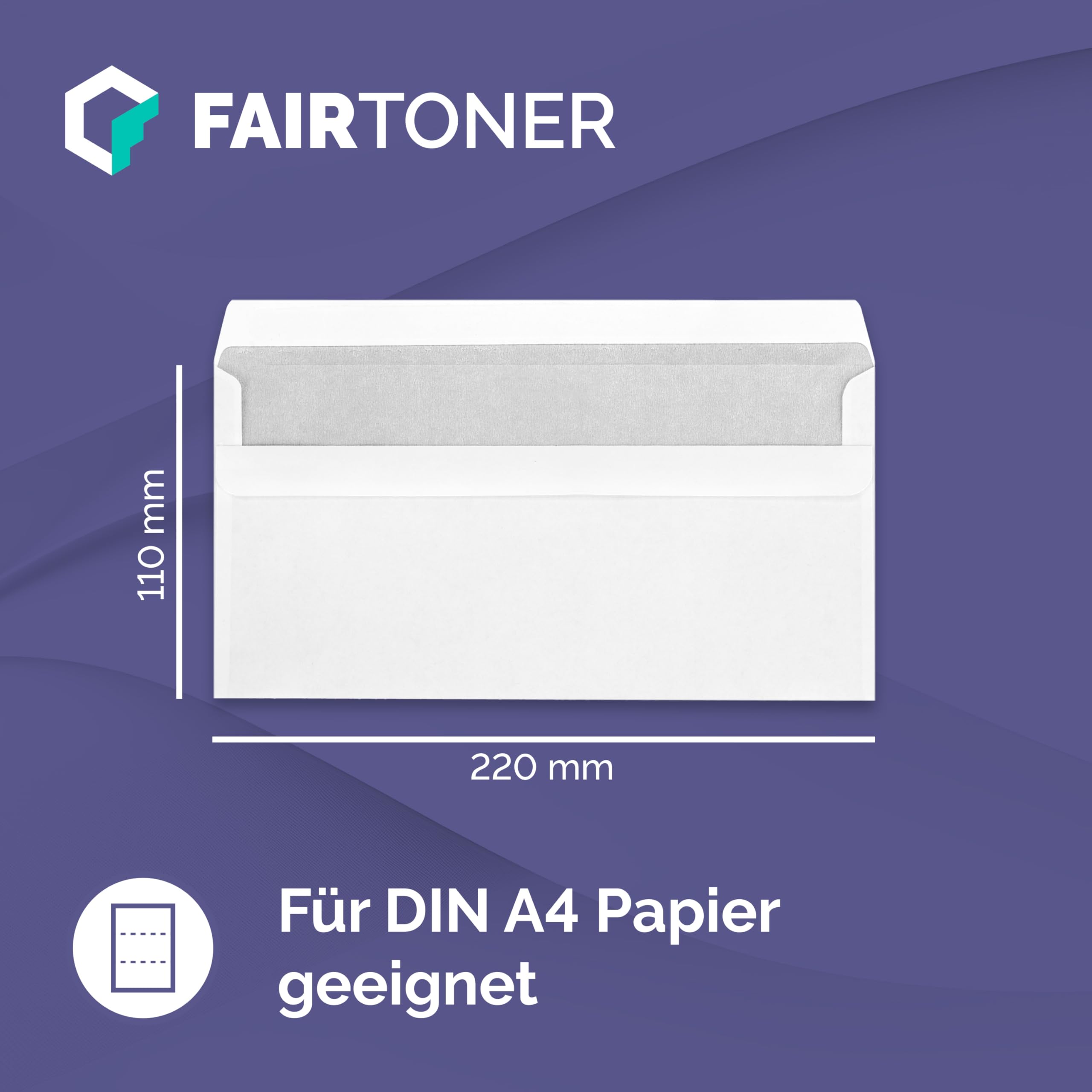 FairToner Briefumschläge DIN lang mit Fenster (1.000 Stück) selbstklebend, Fensterbriefumschläge 22 x 11 cm weiß