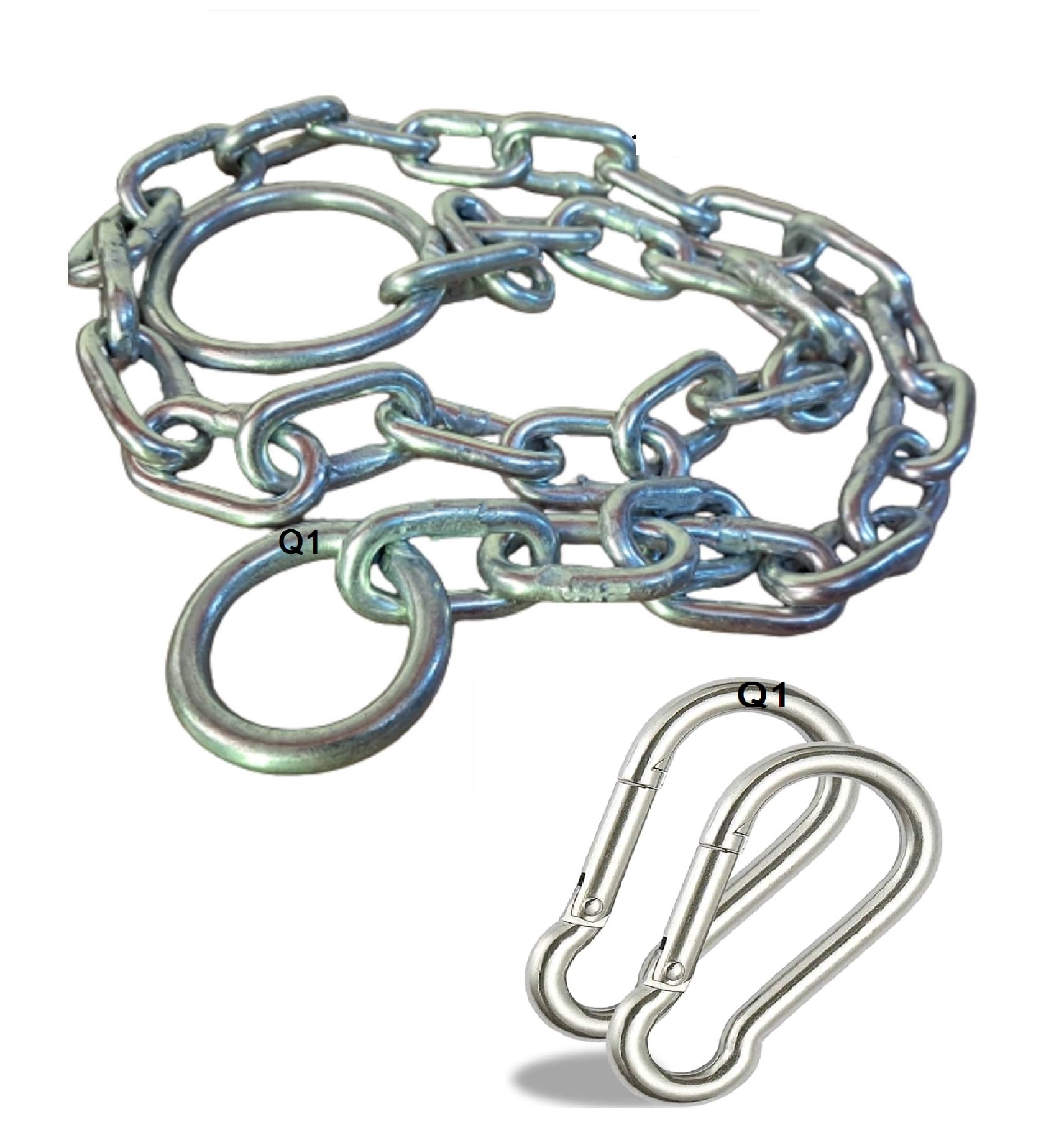 Q1 Beads 4 Feet Metal Lock Chain with 2 Pcs. Snap Hooks Strong & Heavy Duty Made in 6 mm Rod 200 KGS Capacity for Travel & Safety, Garden Swing,Hammock Chain with 2 Pcs. Carabiner (Silver)-picture-29