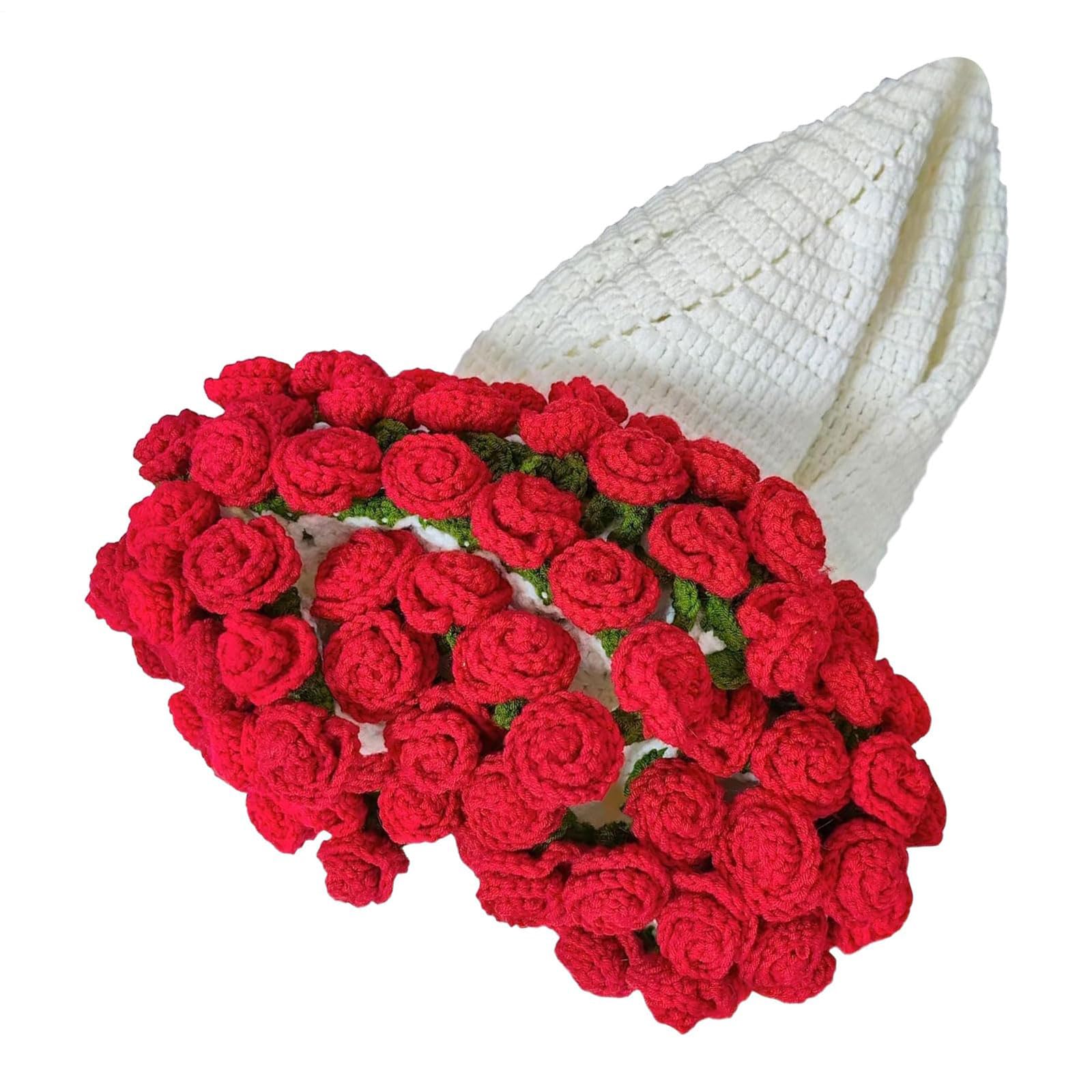 LuminescentDream Crochet Rose Bouquet Blanket Hand Knitted,Soft And Lightweight Romantic Red Roses Flower Bouquet Knitted Throw Blankets,For Teacher,Girlfriend,Mother