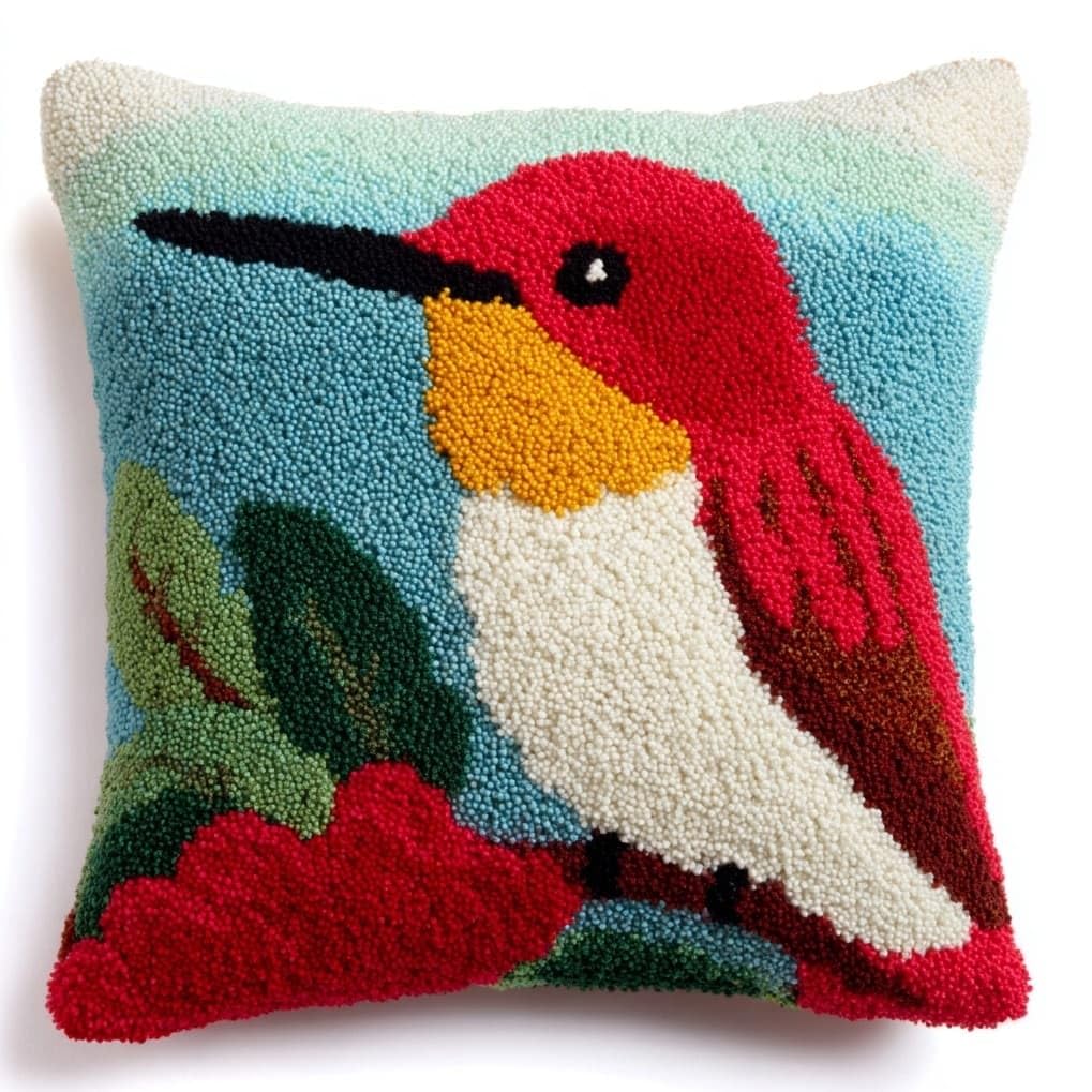 AxiangziK Latch Hook Pillow Kit 17x17in,Hummingbirds
