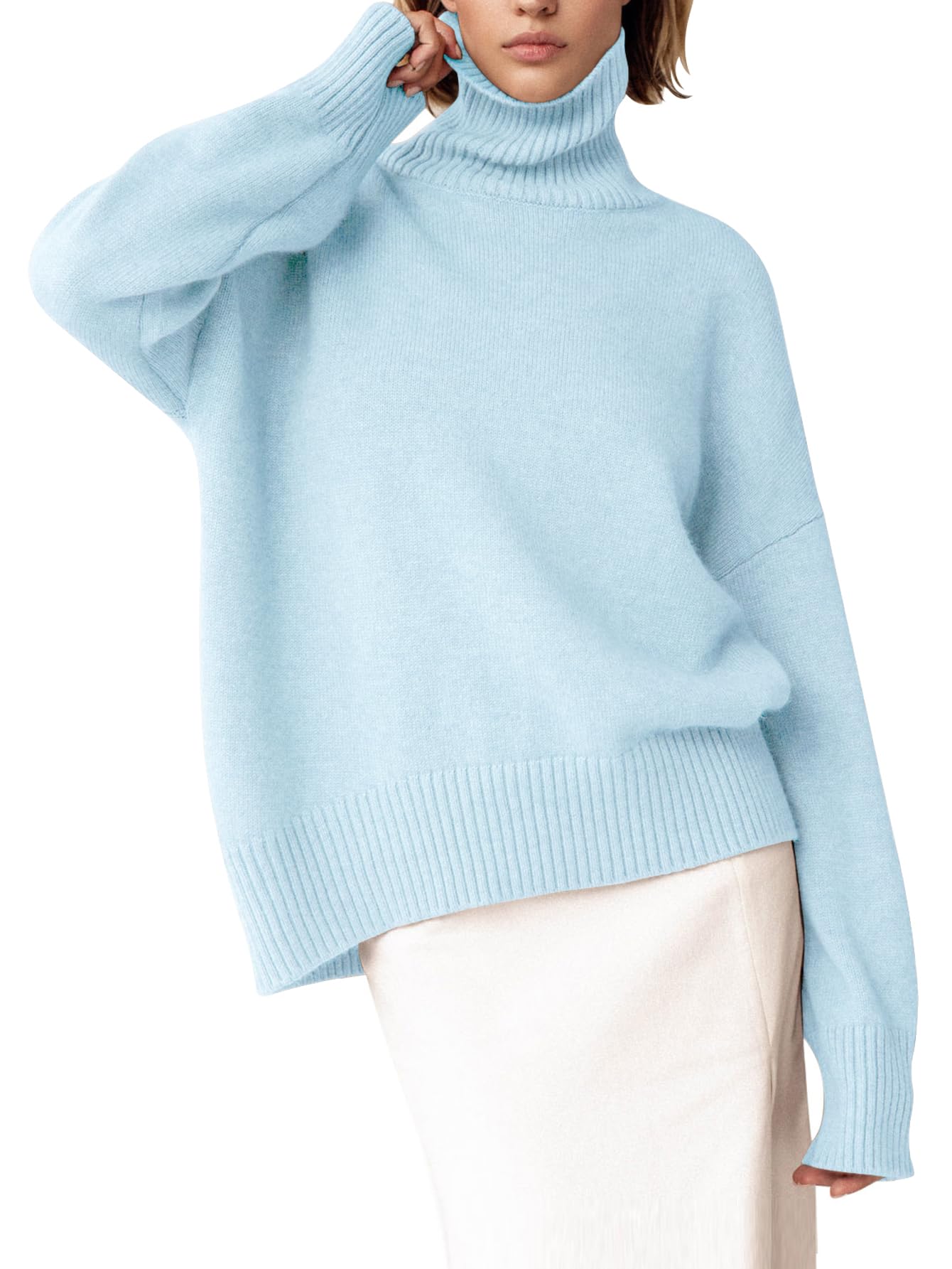 YKR Women's Turtleneck Sweater Chunky Long Sleeve Knitted Pullover High Low Hem Trendy 2026 Fall Winter Basic Jumper Top
