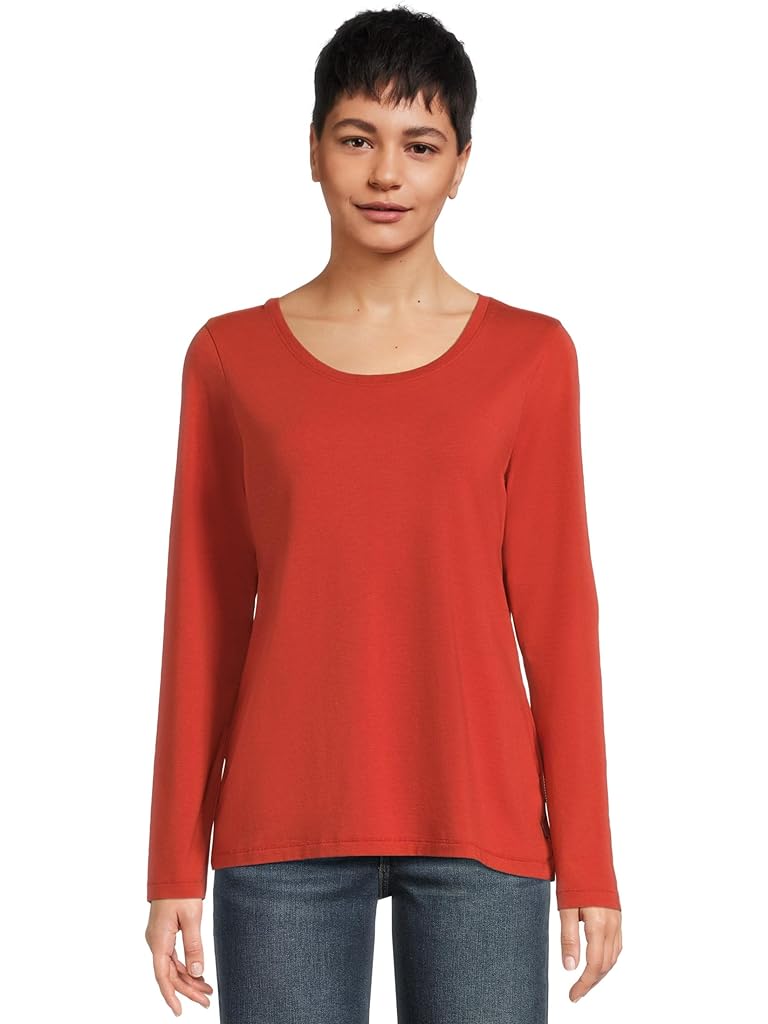 Red L.L.Bean Soft Stretch Supima Tee Scoop Neck Long Sleeve