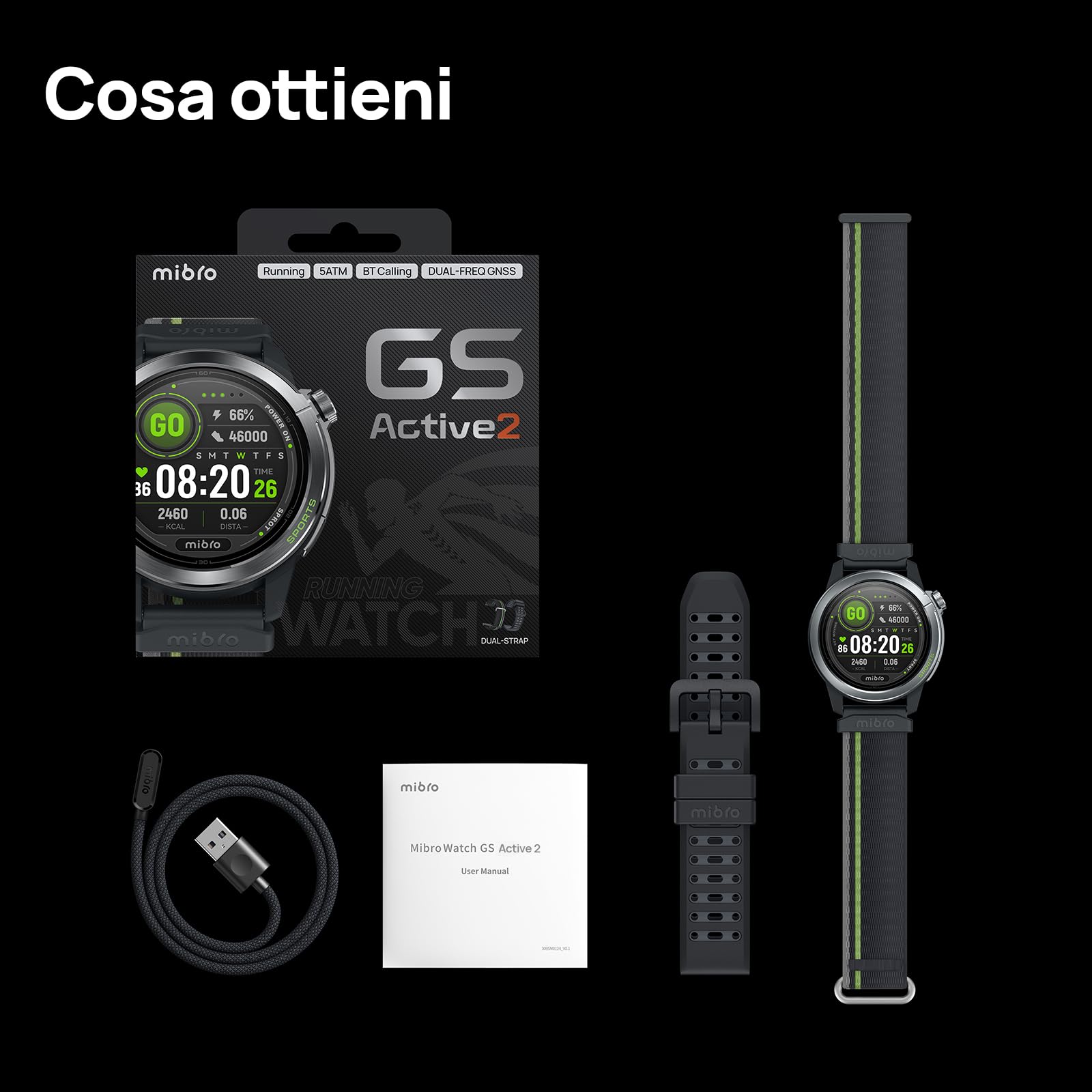 Mibro GS Active 2 Smartwatch Uomo Donna per Corsa, GPS, 5ATM, Grigio Scuro
