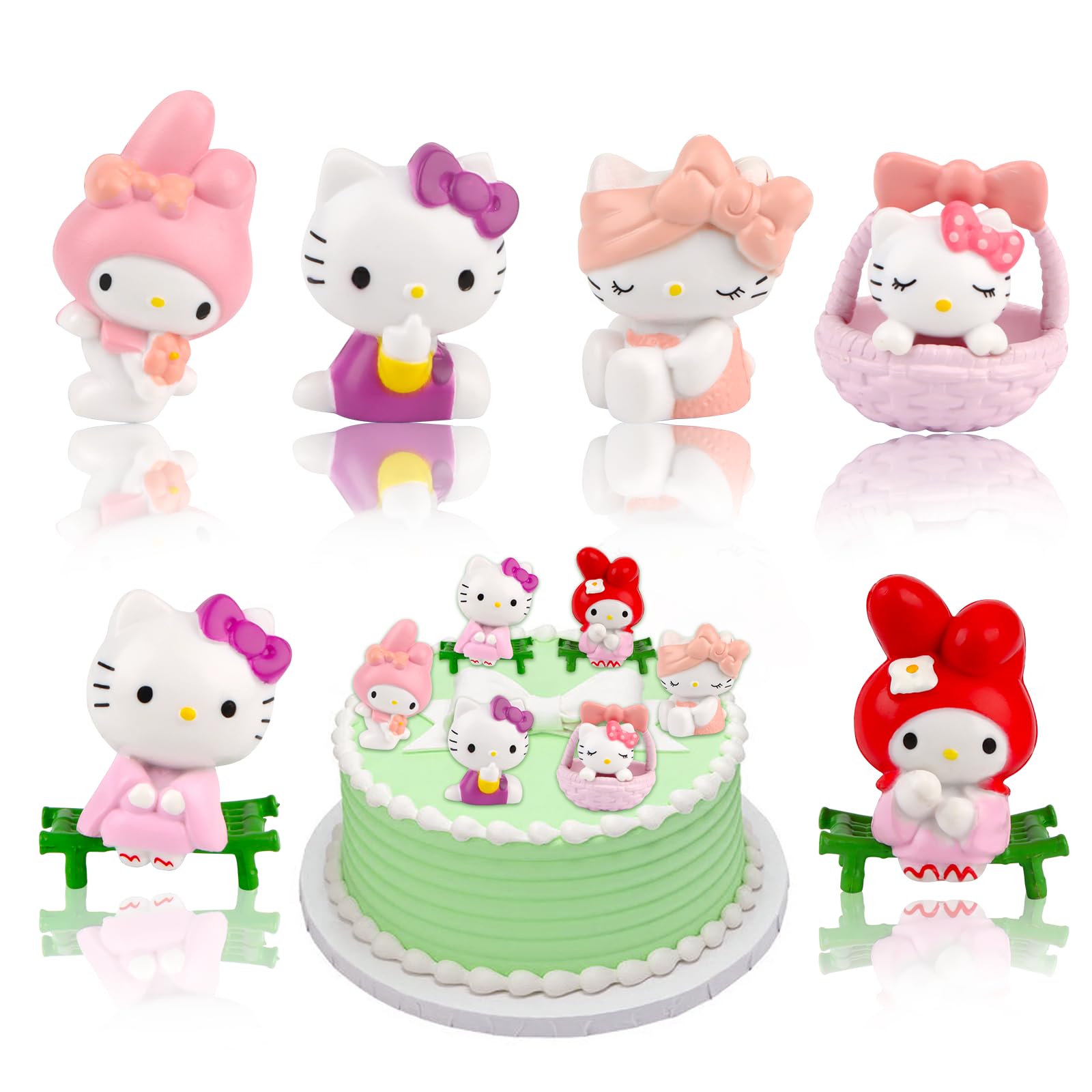 Mini He-llo Kitty Figures, Pack of 6 Cake Decorations, San Figure Cake Decoration, Cake Topper for Girls, Birthday Decoration