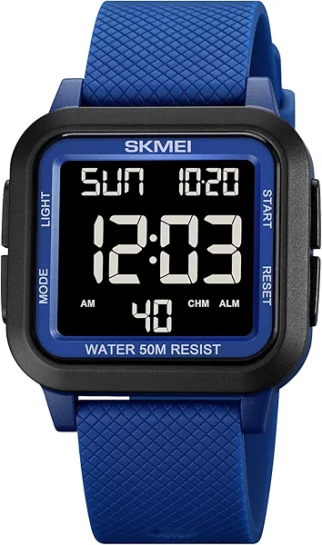 SKMEI Men Digital Sports Watch Ultra-Thin Large Face Waterproof Wrist Watches for Men with Stopwatch Countdown Timer Alarm Function Dual Time LED Back Light