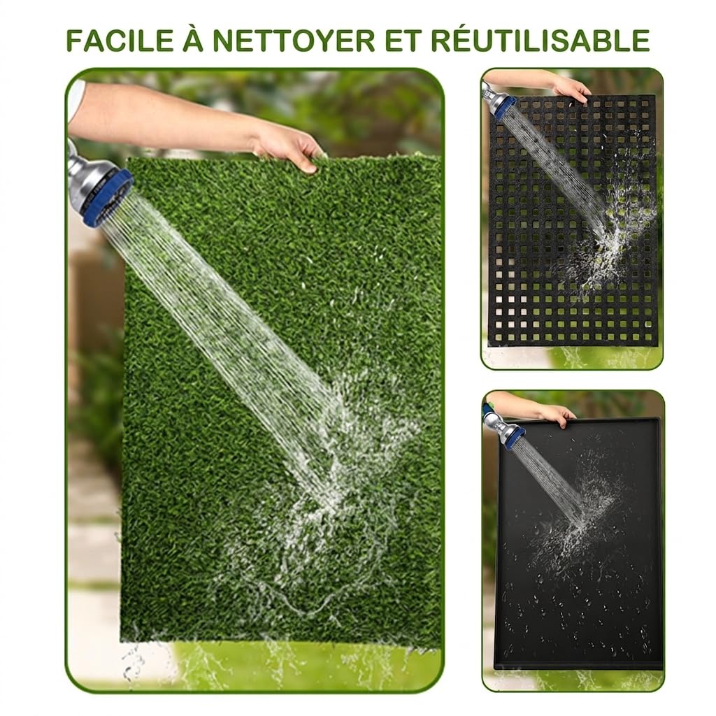Tapis de Propreté pour Chien avec Bac 86 x 58 cm - Gazon Artificiel Anti-Odeur à 4 Couches - Tapis de Pipi Réutilisable et Lavable pour Chiens et Chiots - Utilisation Intérieur/Extérieur