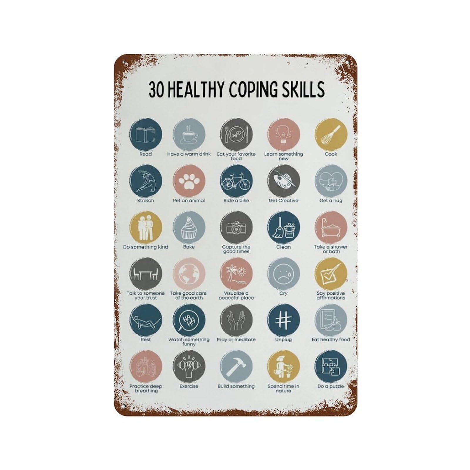 xiaoxiaoshen 30 Healthy Coping Skill Wall Decor Art Metal Tin Poster Modern Home Decor Art Home Bar Shop Decorations Vintage Sign 30x20cm