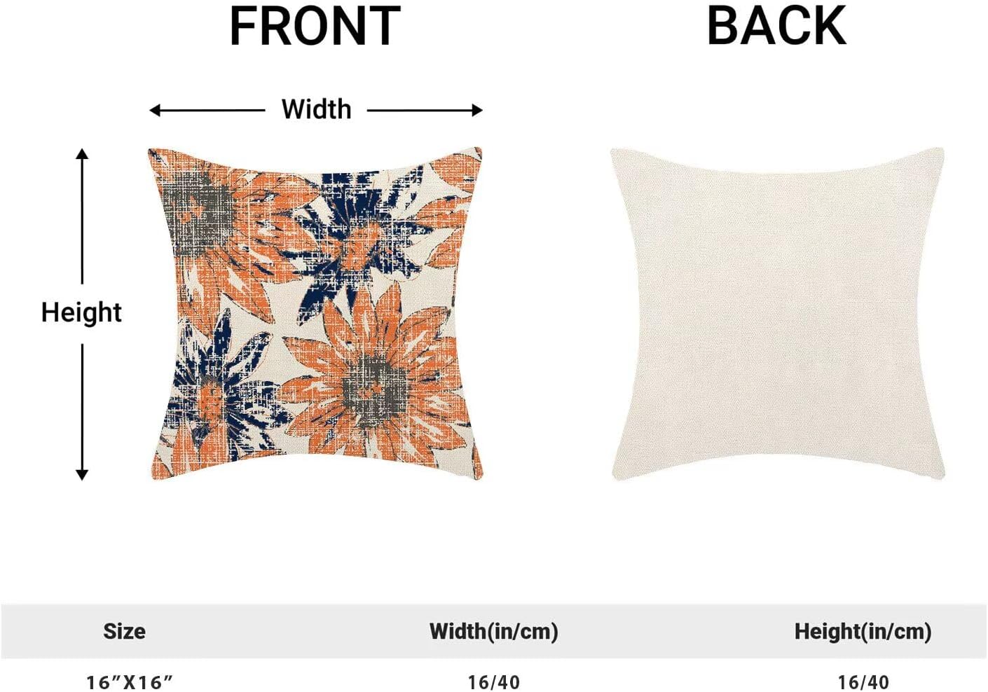 BETGINY オレンジ ブルー 枕カバー 16 x 16インチ 2枚セット レトロ ひまわり 花 装飾 スロー 枕カバー 屋外 リ