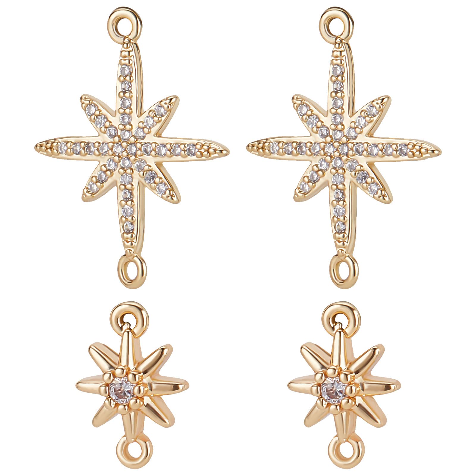 Beebeecraft 12Pcs/Box 2 Styles Star Link Connectors 18K Gold Plated Brass Cubic Zirconia Star Charms Jewelry Making Findings for DIY Crafting Bracelet Necklace Earring