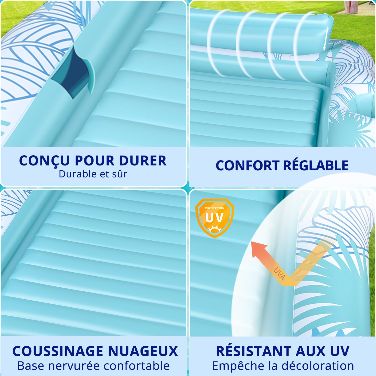 BuzzoXerex Matelas Gonflable Piscine, Double Grand Hamac à Eau Flotteur de Piscine Adulte pour Bain de Soleil avec Appui-tête et Support de Seau à Glace pour Piscine été Plage