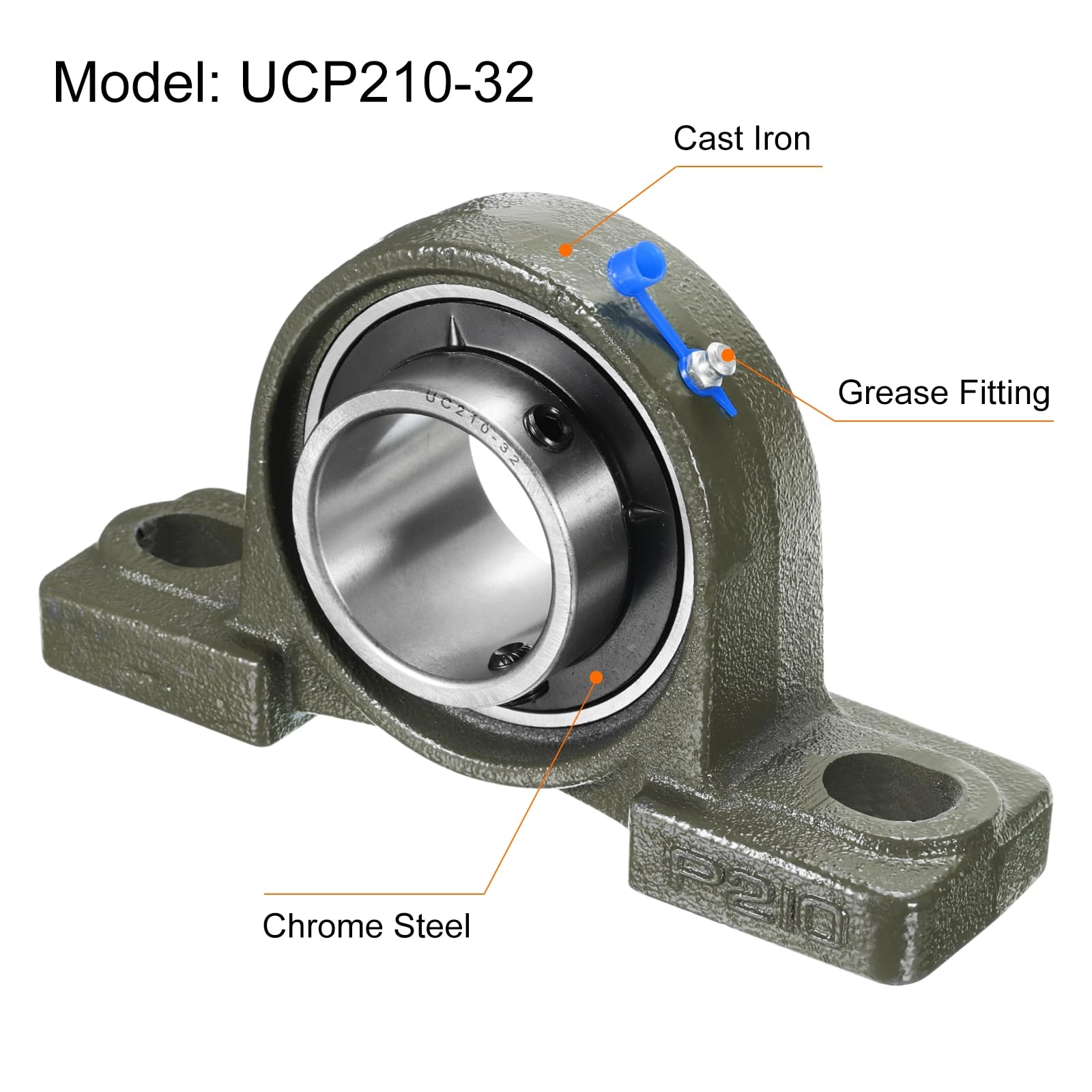 QUARKZMAN 2 Pz UCP210-32 Cuscinetti a Base Piana da 2 Pollici di Diametro, Auto-Allineanti, Base in Ghisa Fusa con Cuscinetti in Acciaio al Cromo