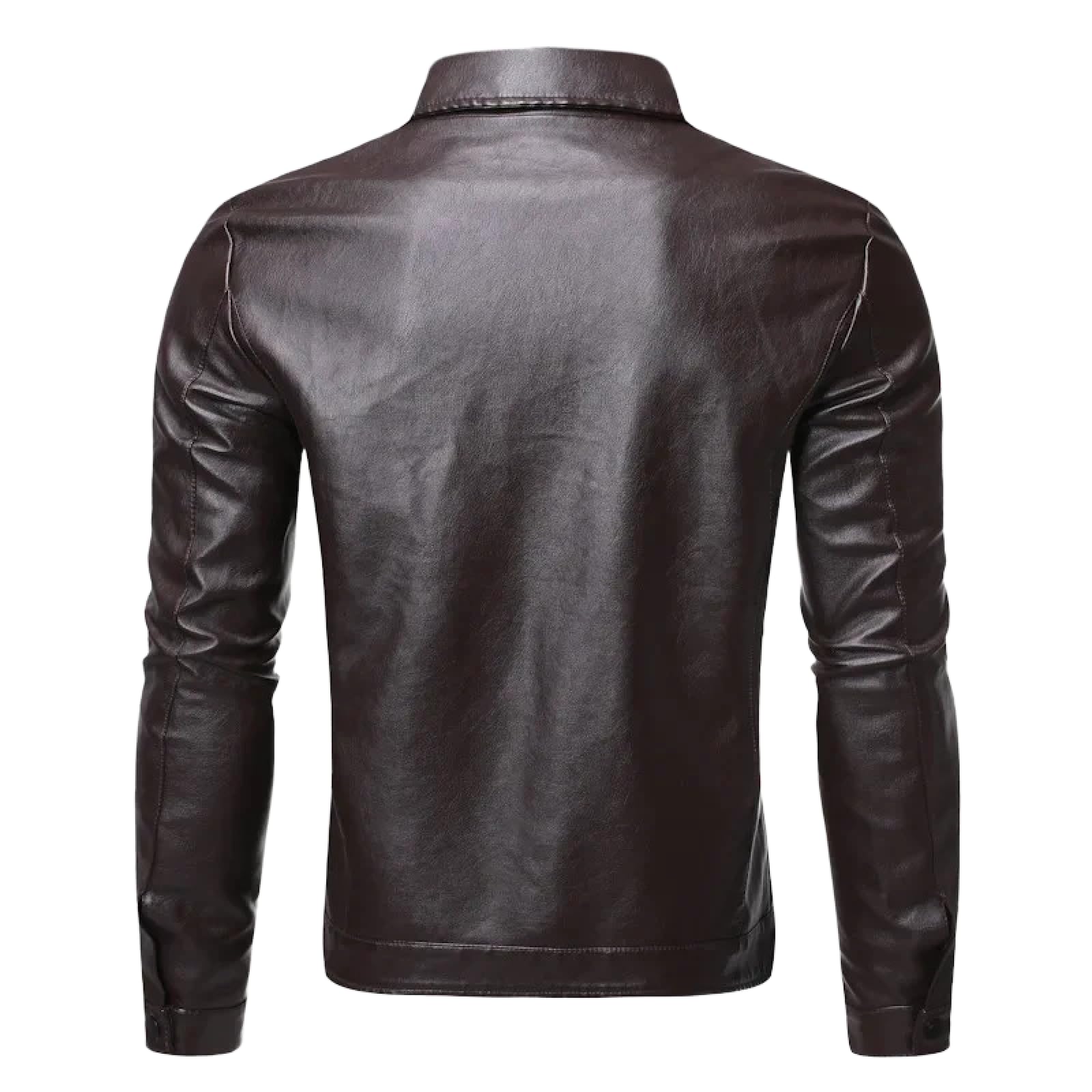ORDOBO Chaqueta De Cuero Para Hombre - Chaqueta De Cuero Estilo Motero Ajustada Con Solapa De Un Solo Pecho Con Bolsillo Resistente Al Viento Color Liso Para Otoño E Invierno