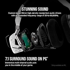 CORSAIR VOID RGB ELITE Wireless Gaming Headset  7.1 Surround Sound  Omni-Directional Microphone  Microfiber Mesh Earpads  Up to 40ft Range  iCUE Compatible  PC, Mac, PS5, PS4  White