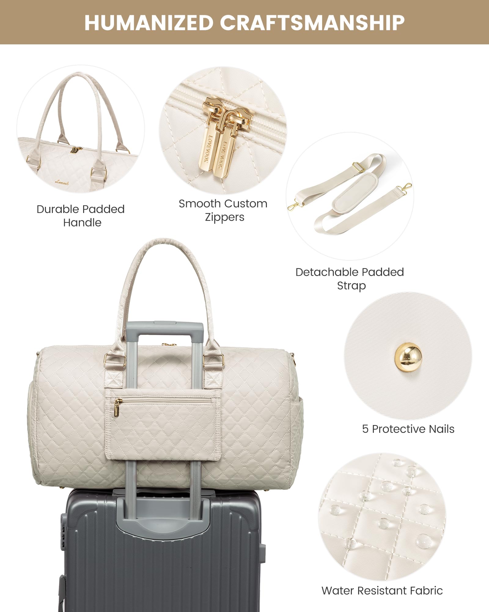 LOVEVOOK Borsone da Viaggio Donna Borsone Palestra con Scomparto per le Scarpe, Grande Borsa Parto Ospedale Mamma Nascita, Impermeabile Borsa Piscina Sportiva, Travel Weekender Gym Bag Beige