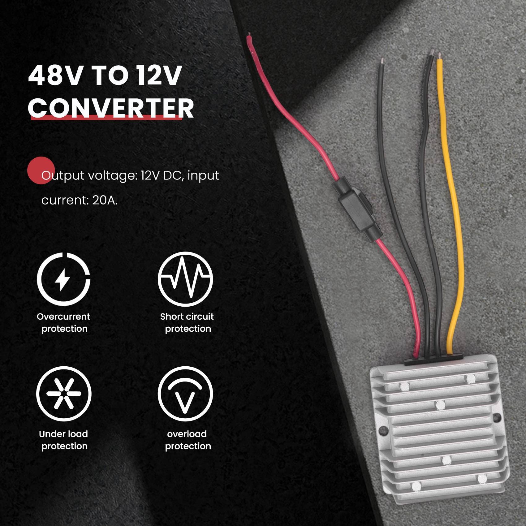4X CC 36V / 48V A 12V 20A Convertidor de Voltaje DC Regulador Reductor Reductor Transformador Convertidor de Potencia con Fusible