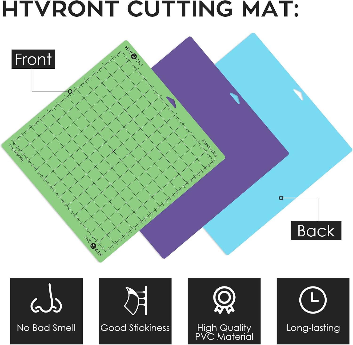 HTVRONT Cutting Mat for Cricut,3 Pack Cutting Mat 12x12 for Cricut Maker 3/Explore 3/Air 2(StandardGrip, LightGrip, StrongGrip), Variety Adhesive Sticky Cutting Mats Accessories for Cricut