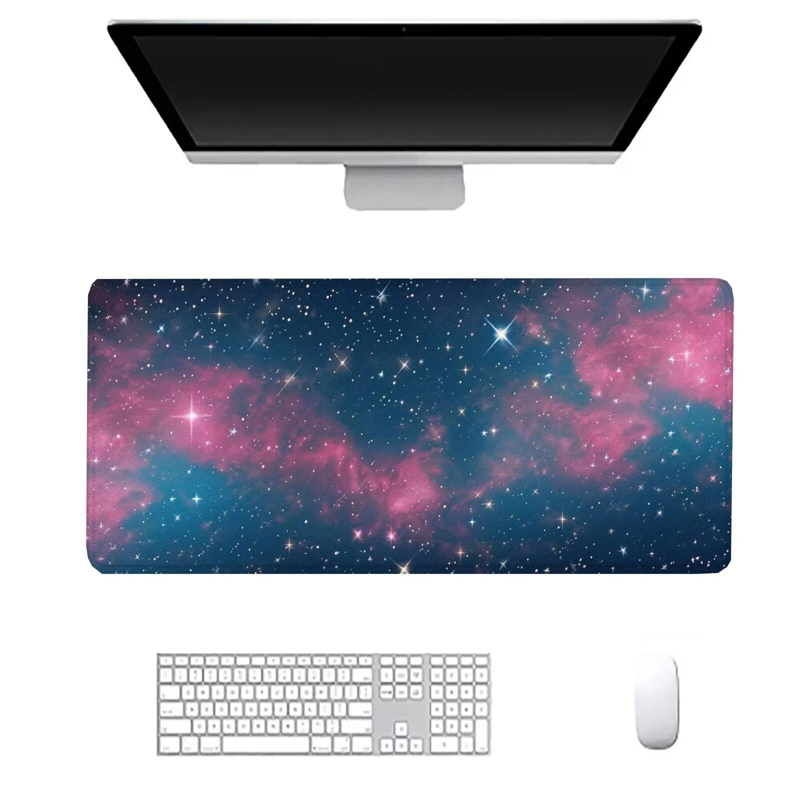 Starry Sky Szeroka podkładka pod mysz do gier różowa podkładka pod mysz do gier XXL 1400 x 700 x 3 mm, mata komputerowa akcesoria biurowe z antypoślizgową podstawą do klawiatury i myszy dla graczy