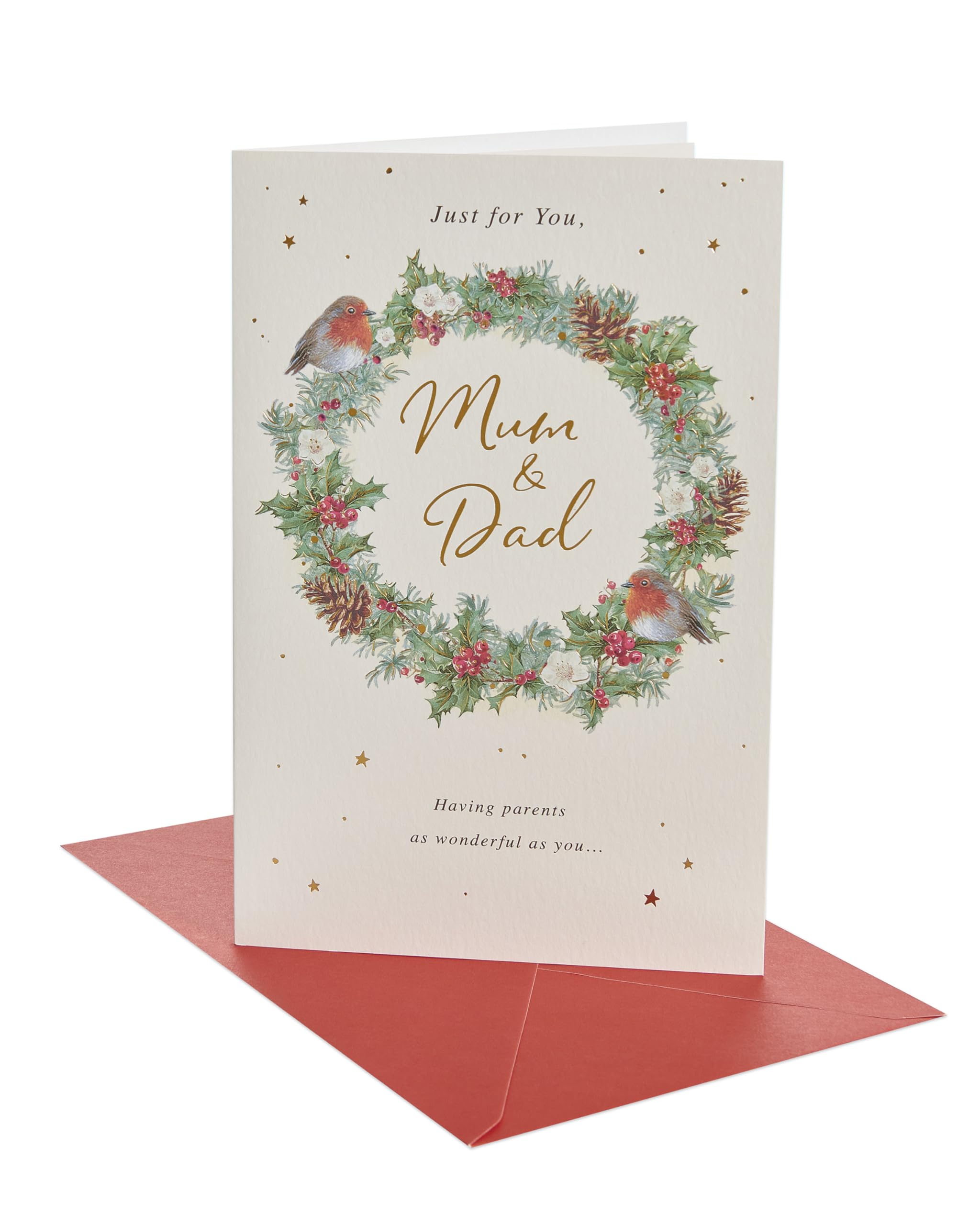 UK Greetings Christmas Card for Mum & Dad - Festive Wreath Design